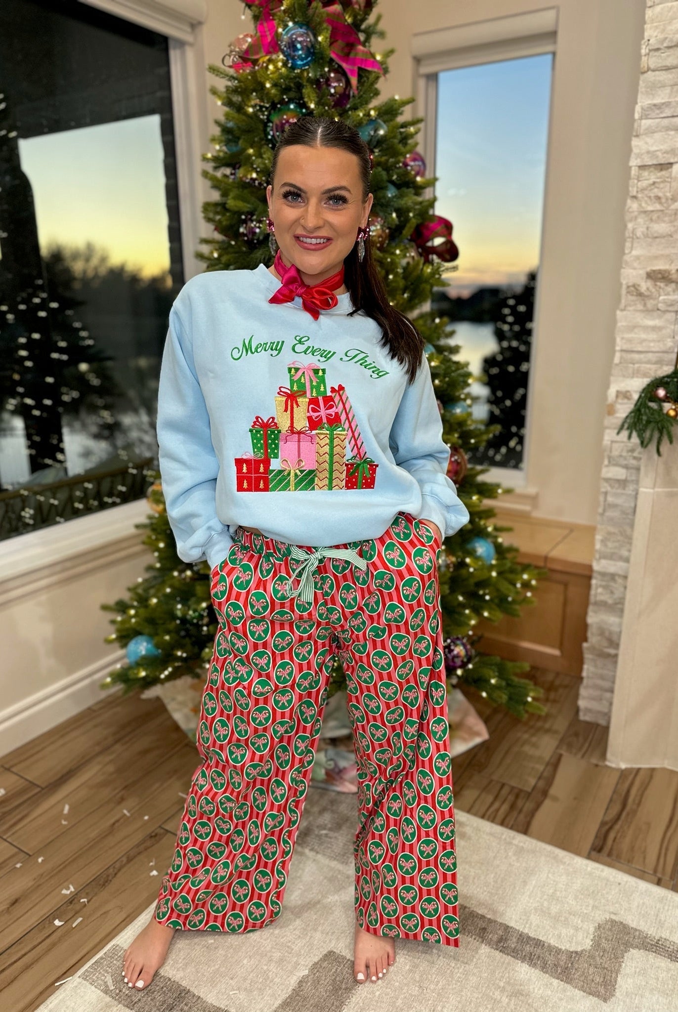 CHRISTMAS STRIPED TIE WAIST PANTS BY PEACH LOVE - Bottoms