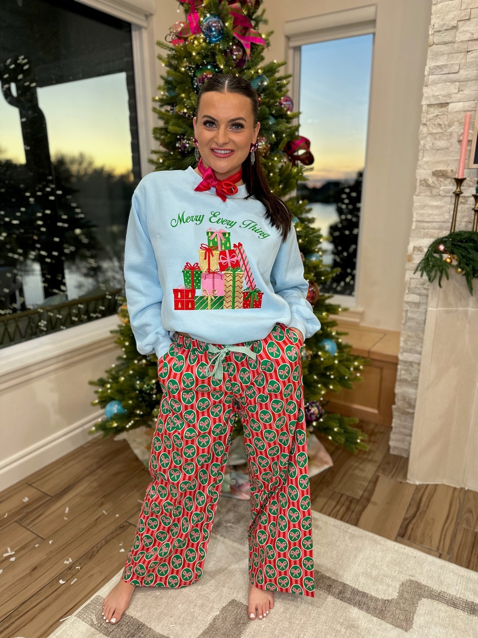 CHRISTMAS STRIPED TIE WAIST PANTS BY PEACH LOVE - Bottoms