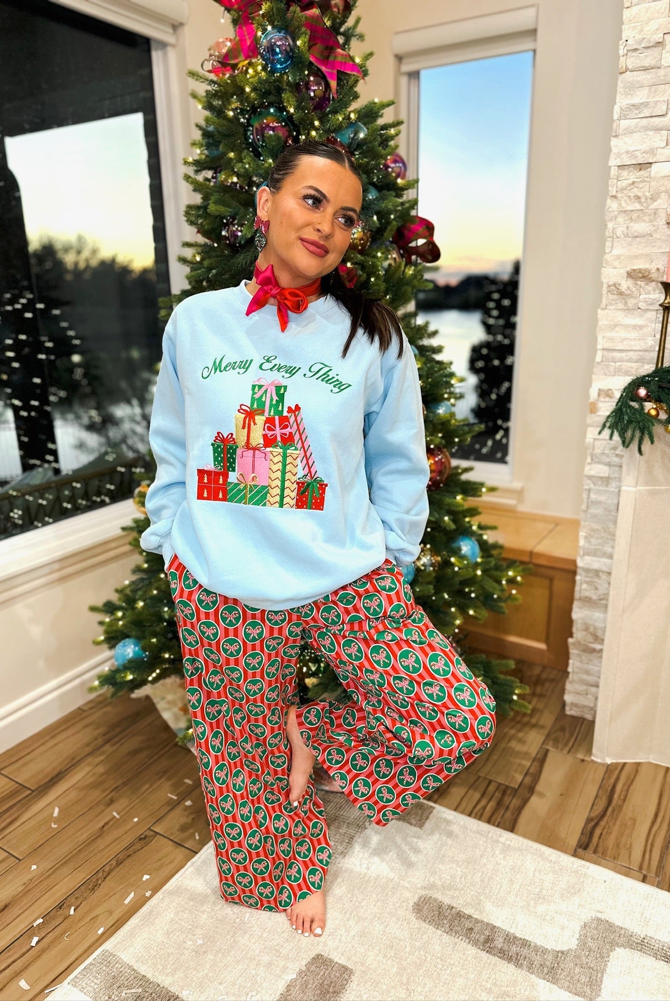 CHRISTMAS STRIPED TIE WAIST PANTS BY PEACH LOVE - Bottoms