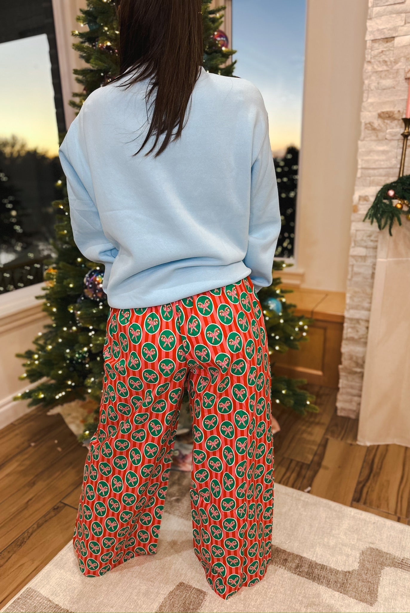 CHRISTMAS STRIPED TIE WAIST PANTS BY PEACH LOVE - Bottoms