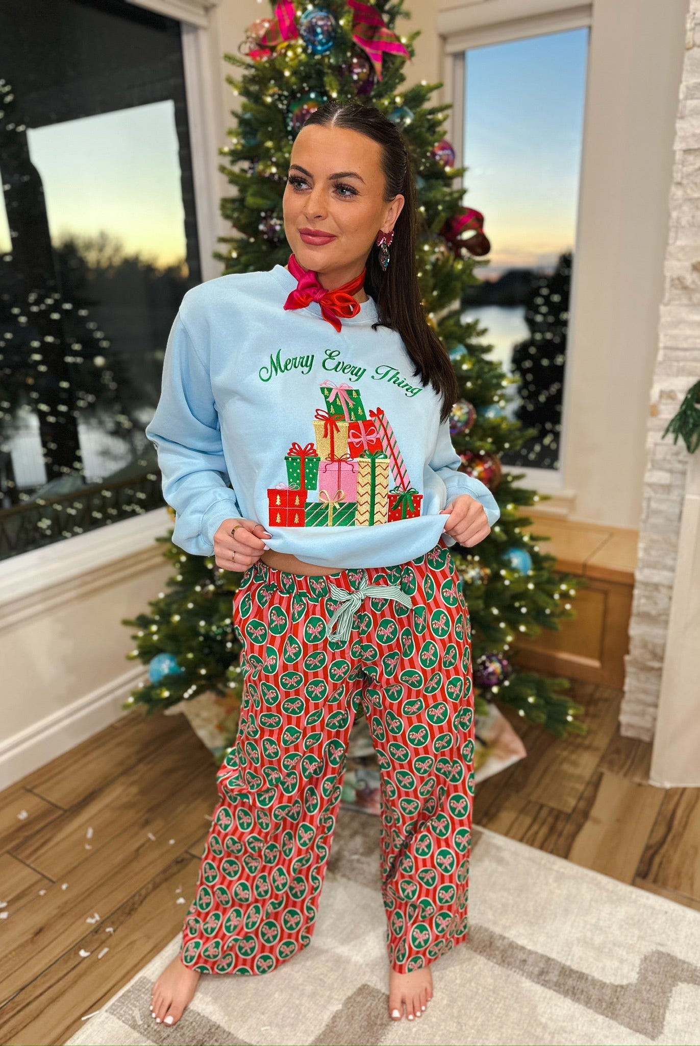 CHRISTMAS STRIPED TIE WAIST PANTS BY PEACH LOVE - Bottoms