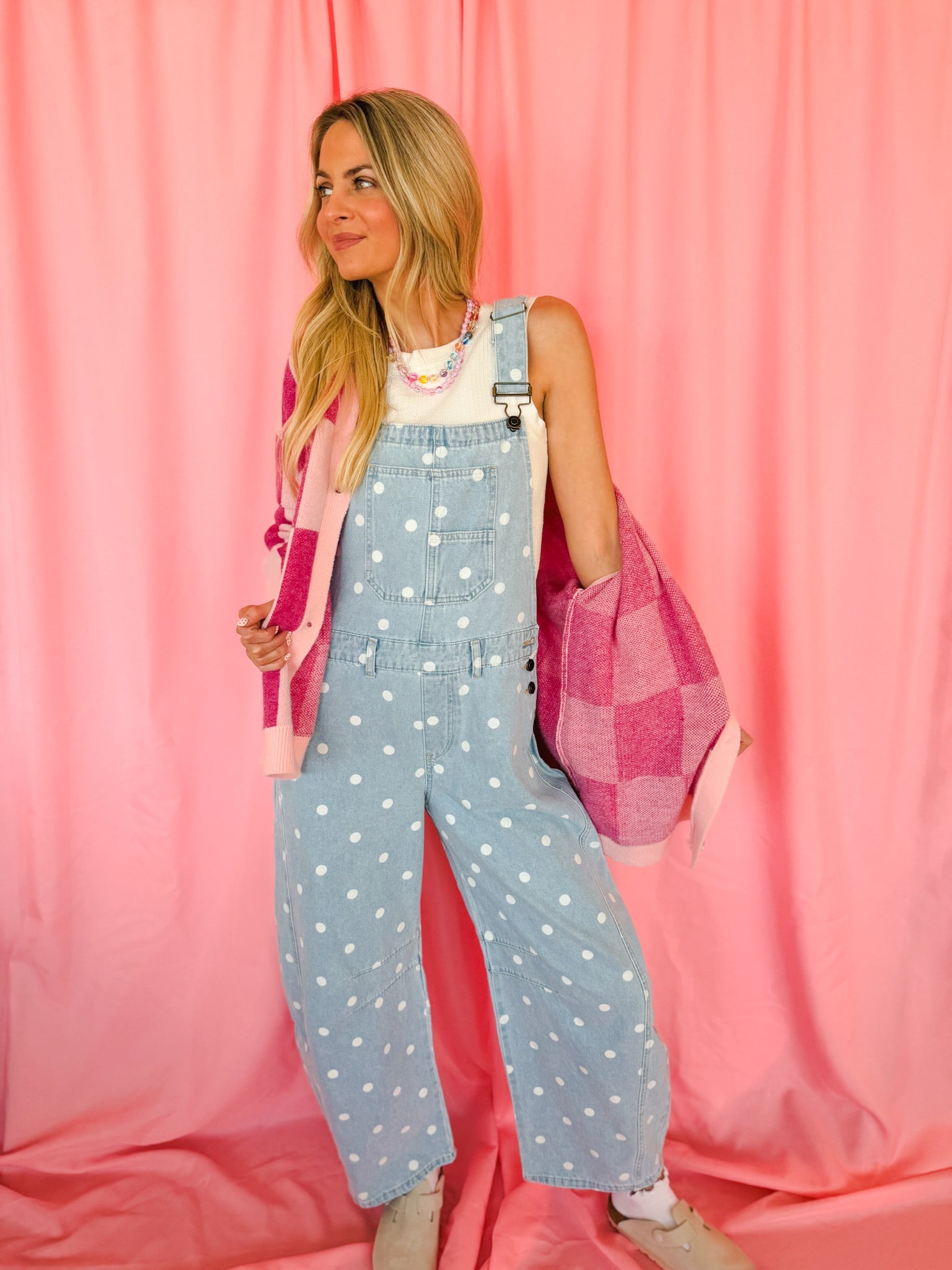 Peach Love Polka Dot Barrel Overalls - Romper