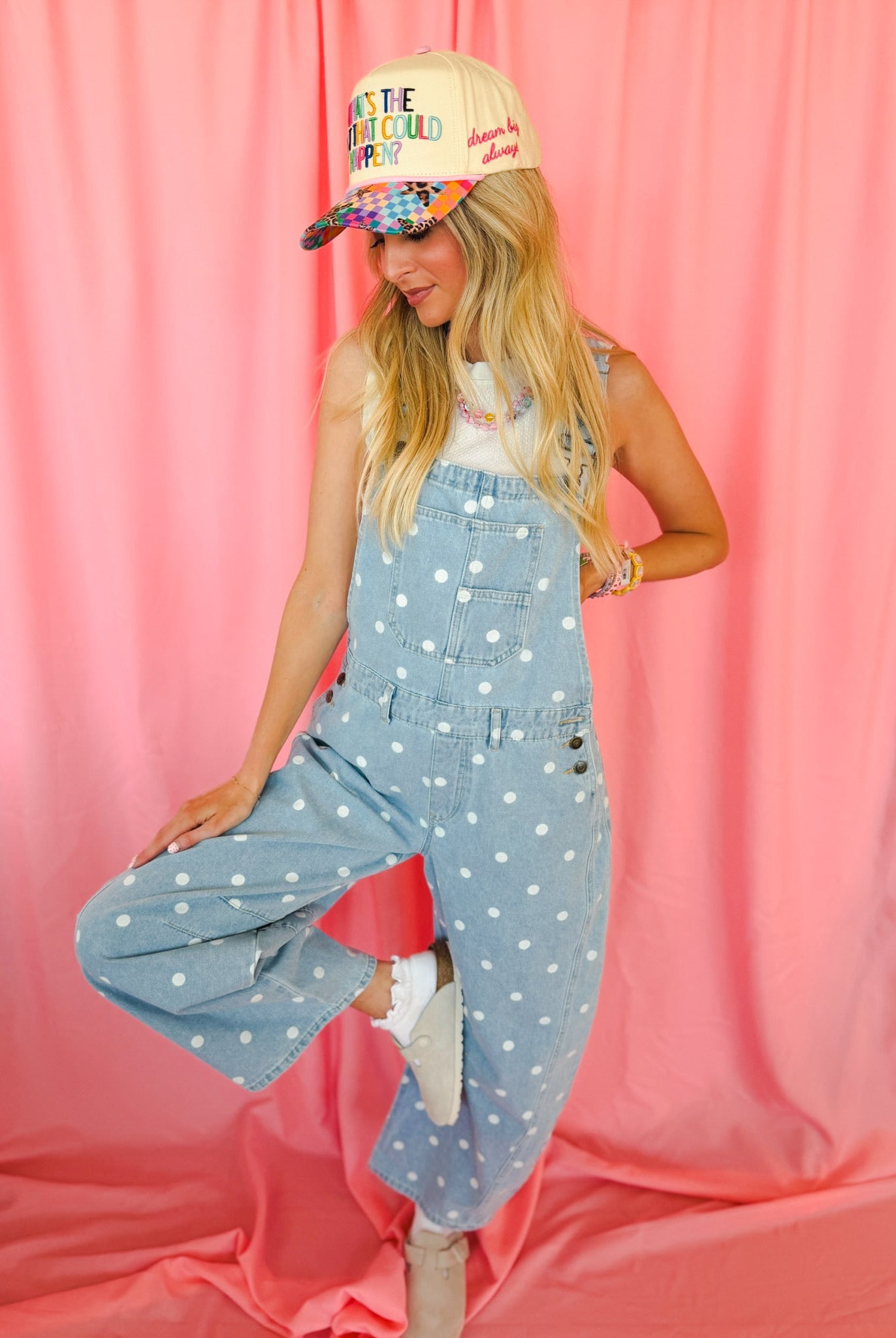 Peach Love Polka Dot Barrel Overalls - Romper