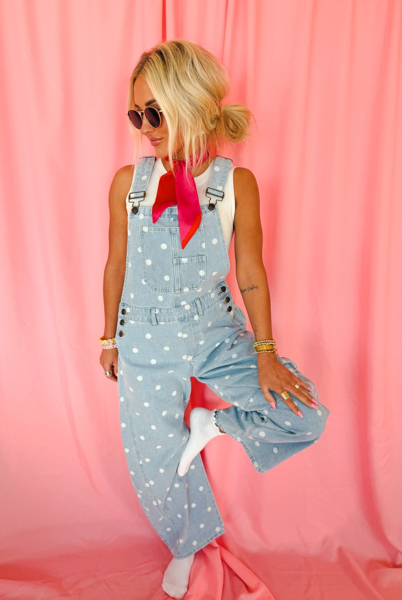 Peach Love Polka Dot Barrel Overalls - Romper