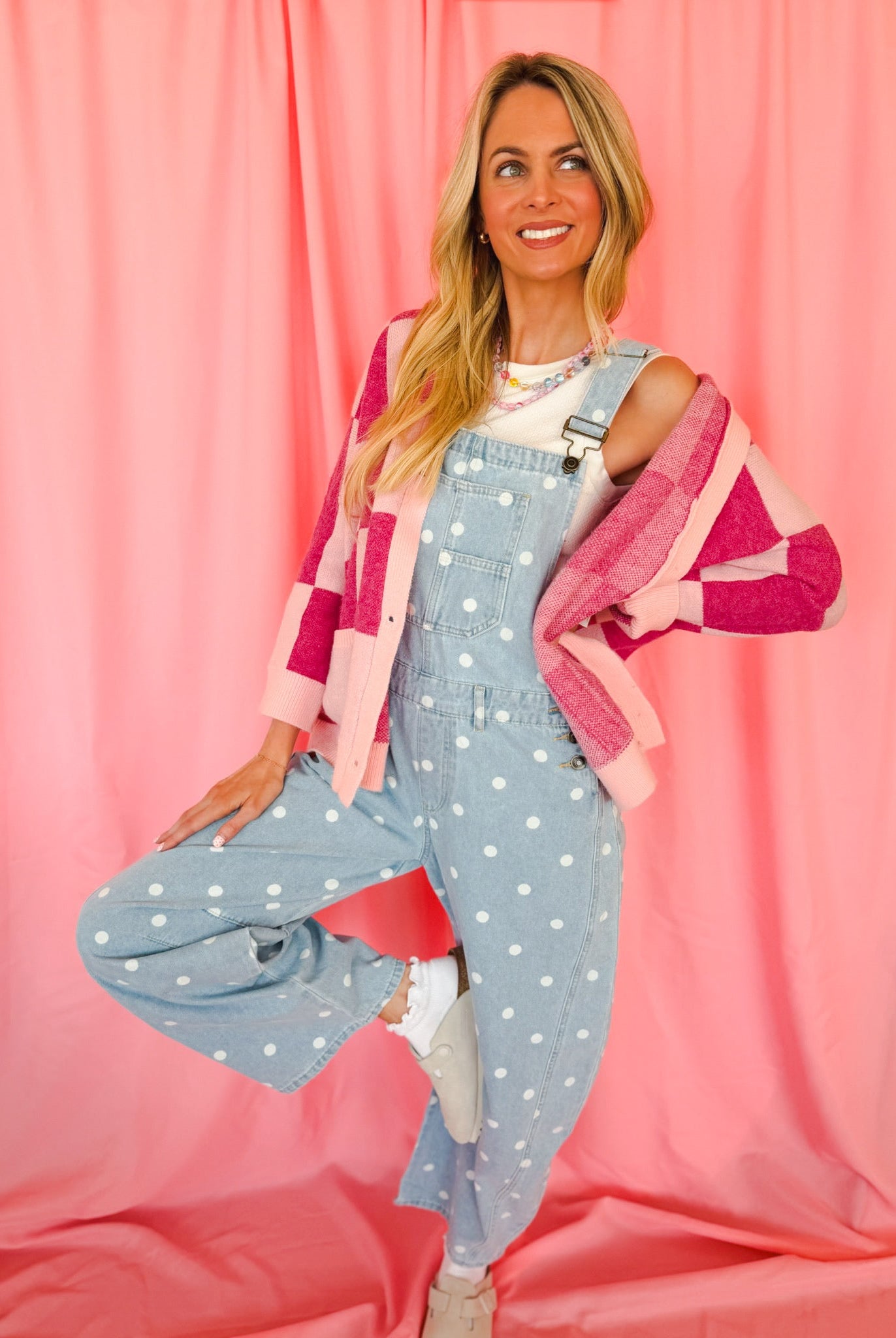 Peach Love Polka Dot Barrel Overalls - Romper