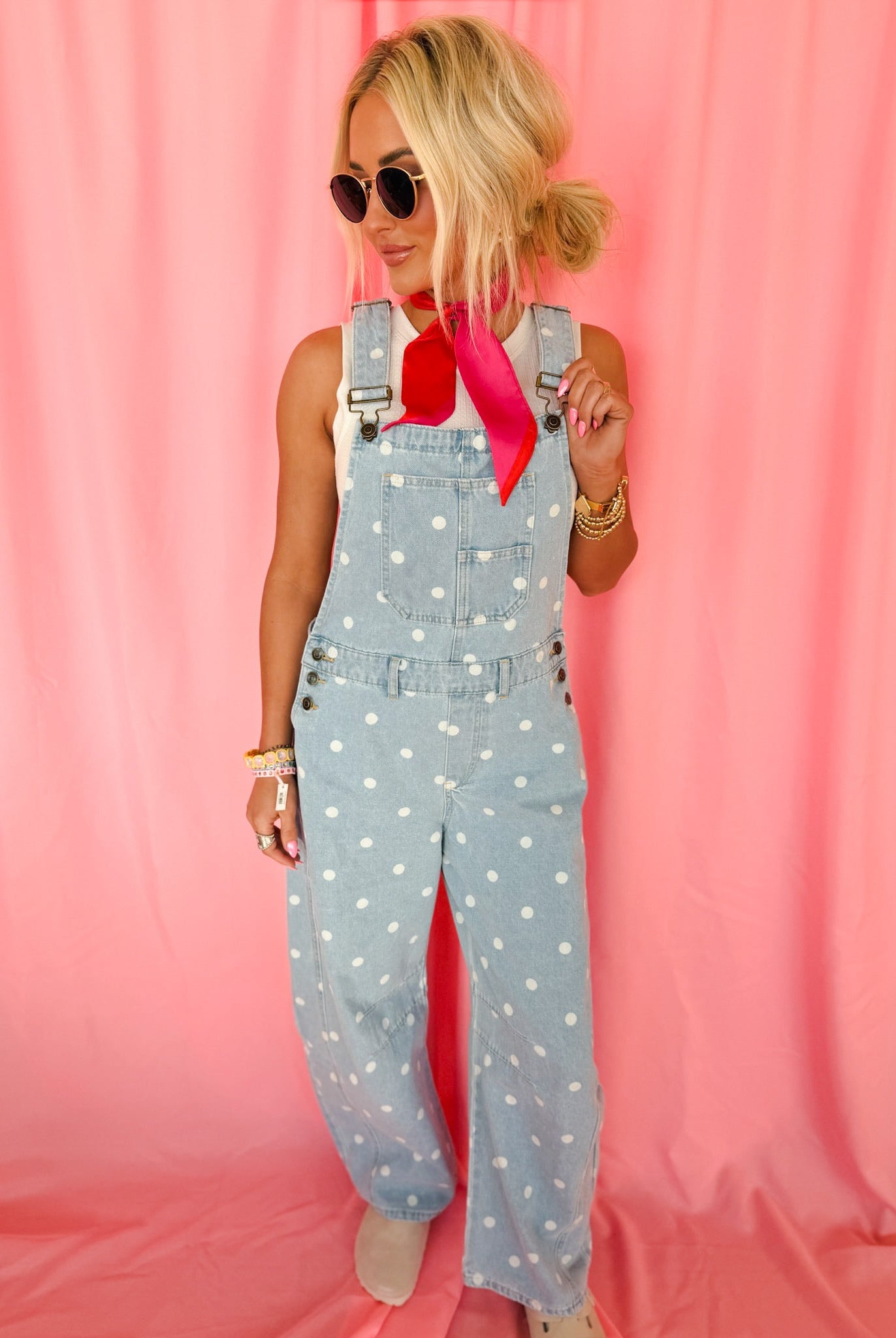 Peach Love Polka Dot Barrel Overalls - Romper