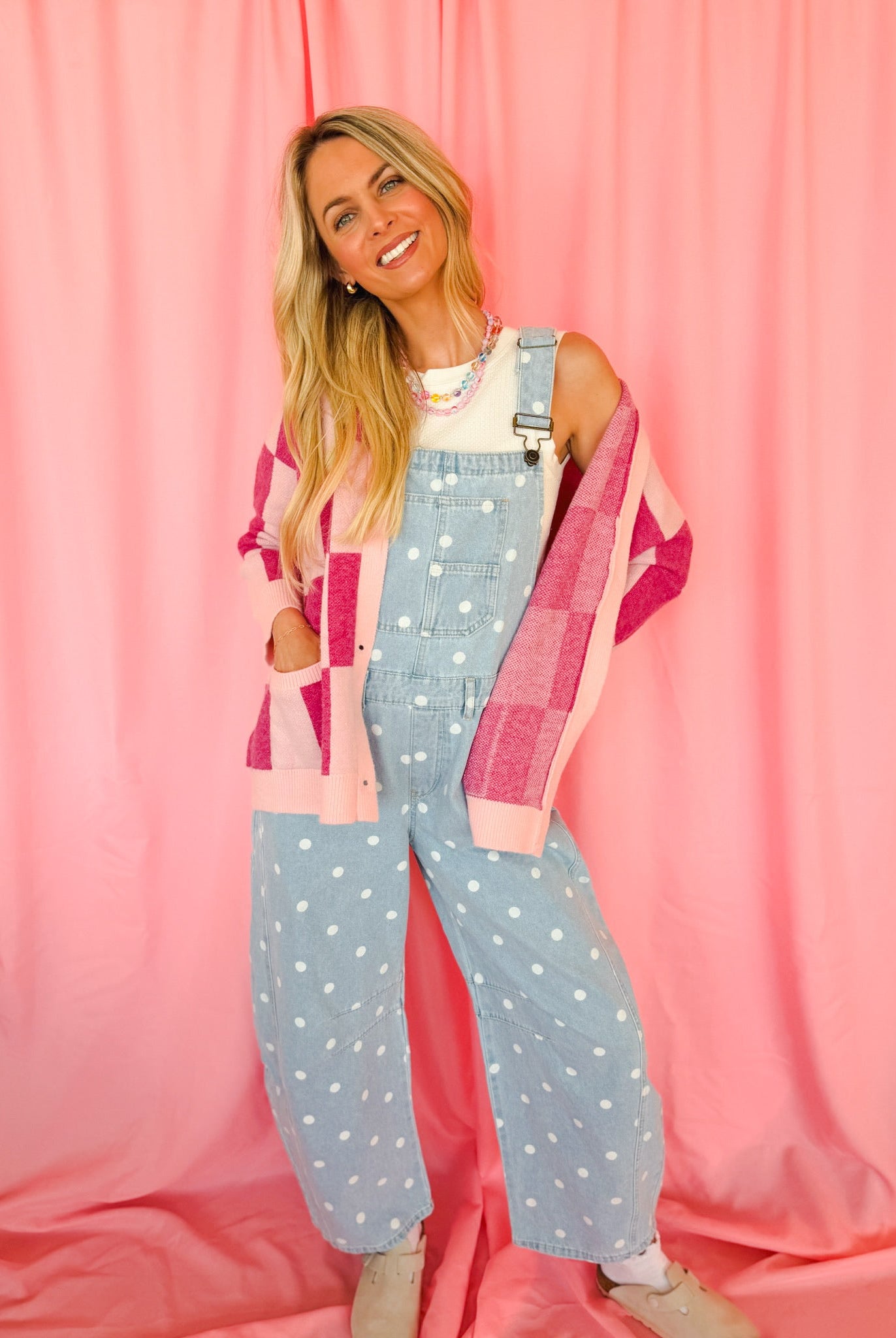 Peach Love Polka Dot Barrel Overalls - Romper