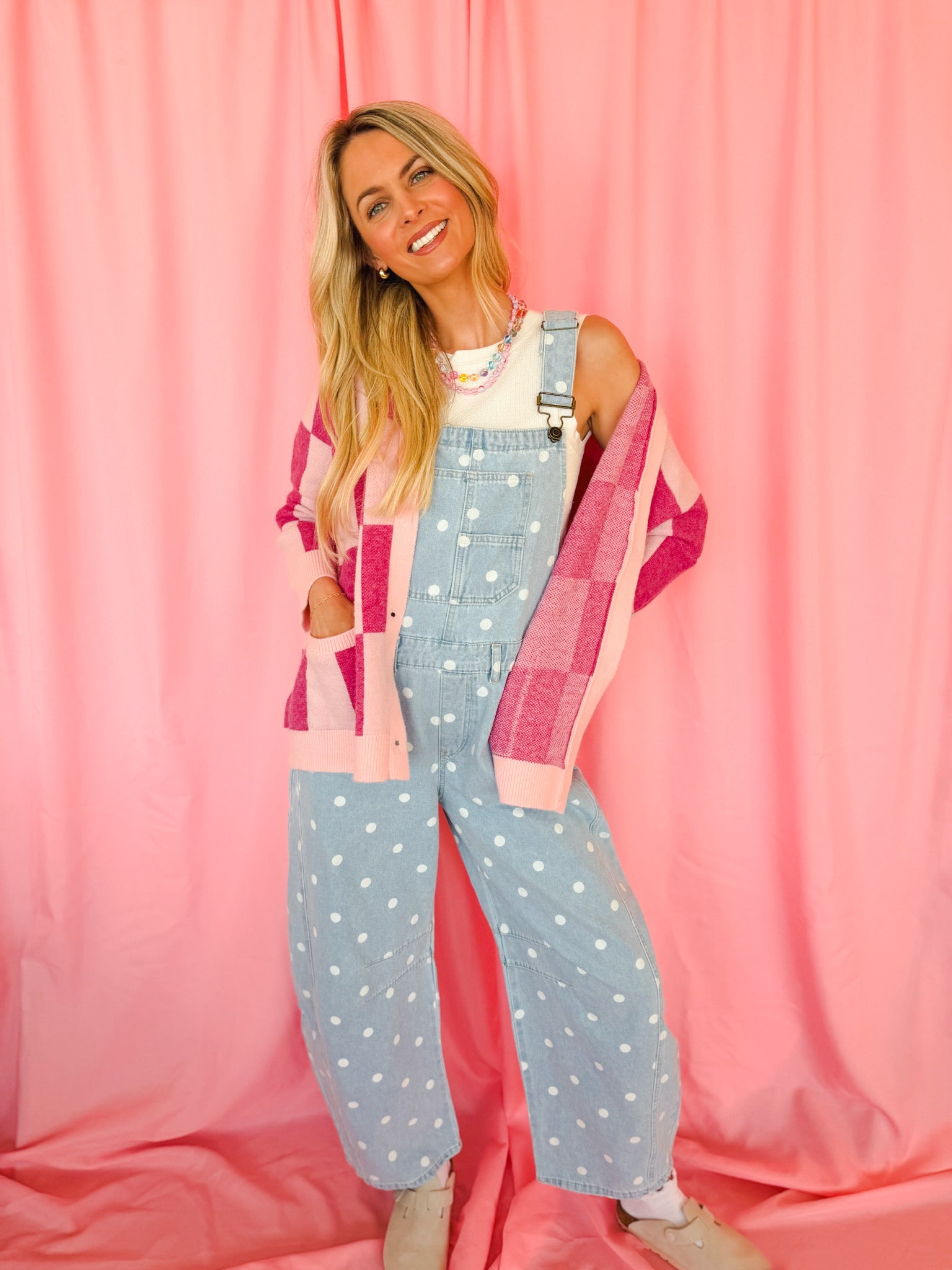 Peach Love Polka Dot Barrel Overalls - Romper