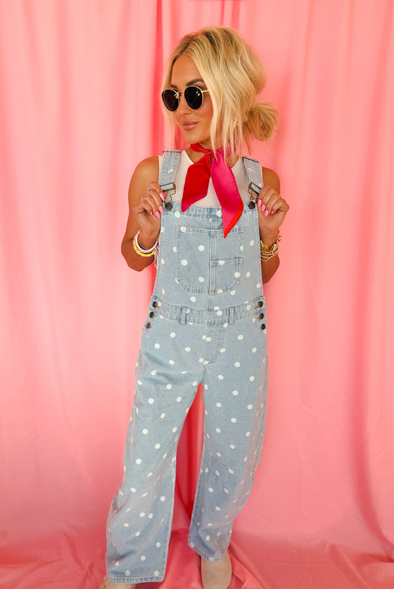 Peach Love Polka Dot Barrel Overalls - Romper