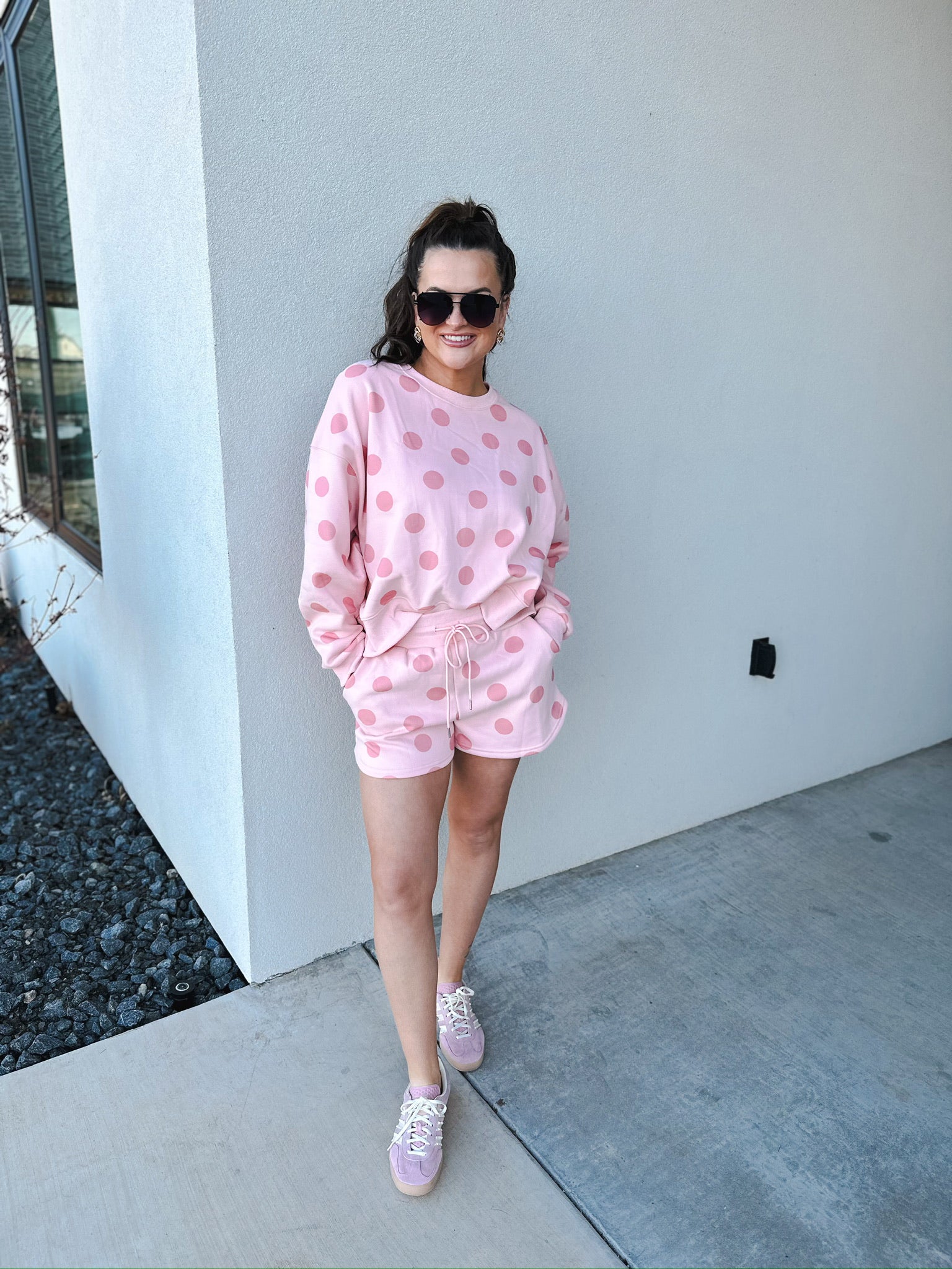 POPPY & PINE BLUSH PINK POLKA DOT SWEATSHIRT - Tops