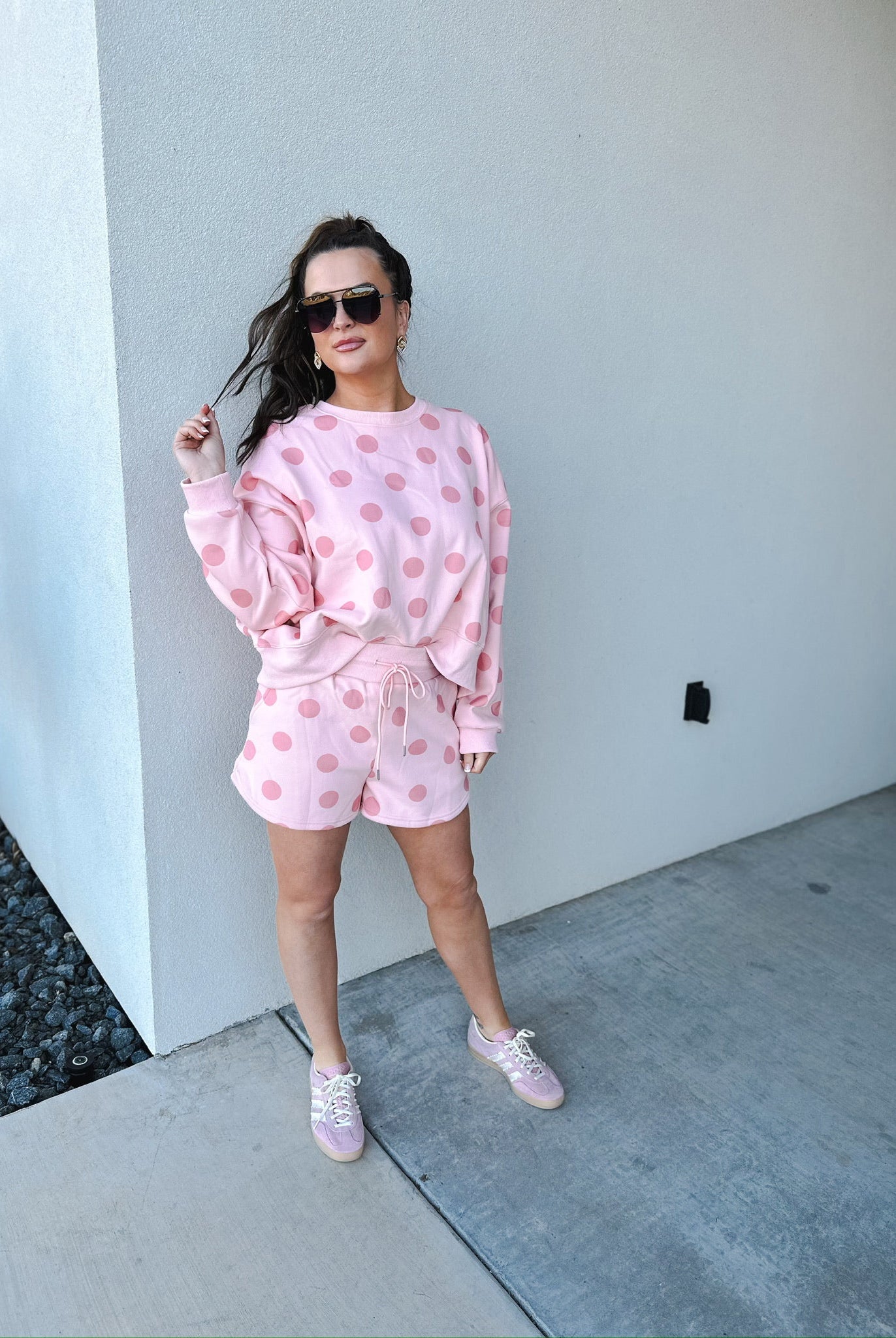 POPPY & PINE BLUSH PINK POLKA DOT SWEATSHIRT - Tops
