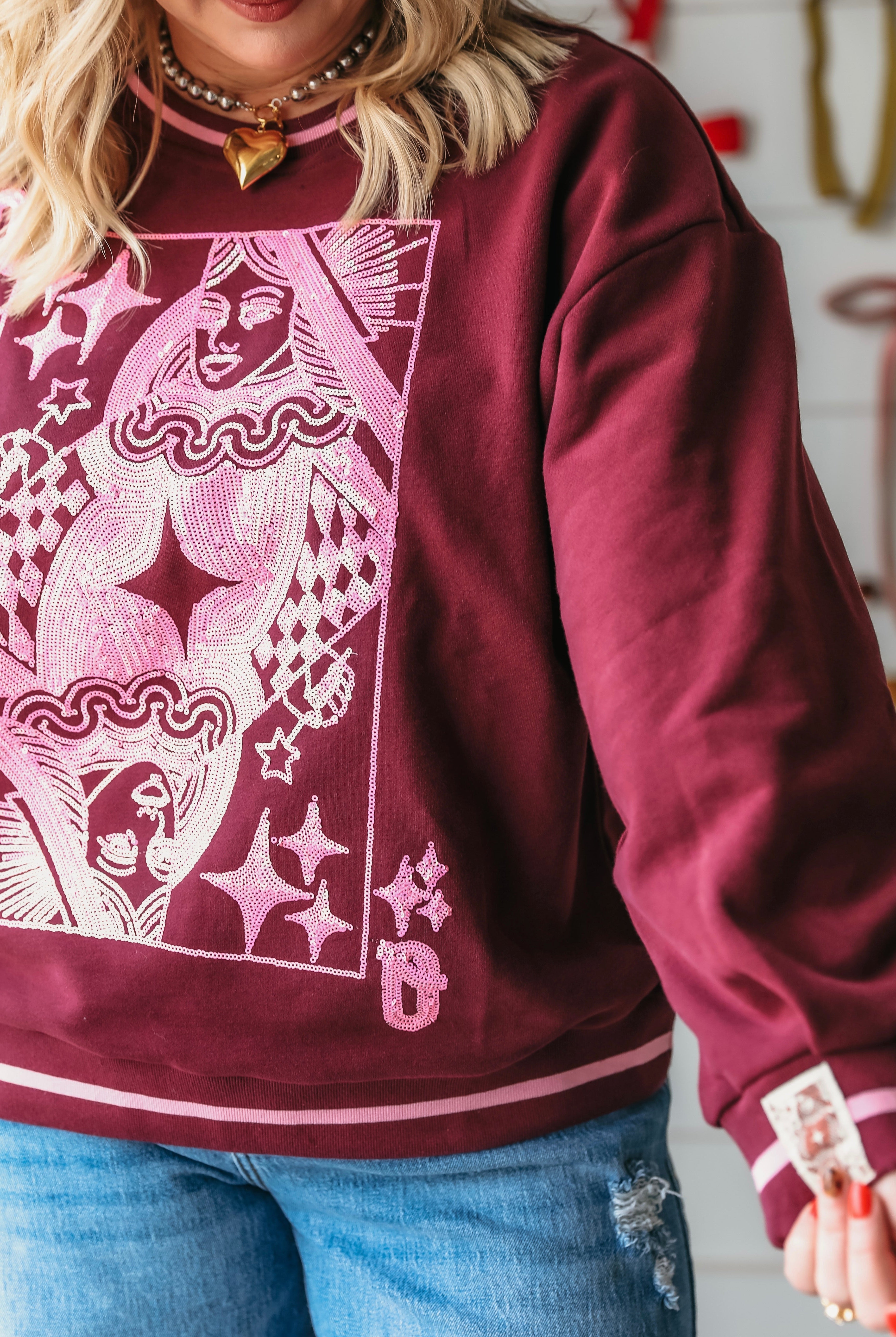 QUEEN OF SPARKLES MAROON AND PINK LOGO SWEATSHIRT - Tops