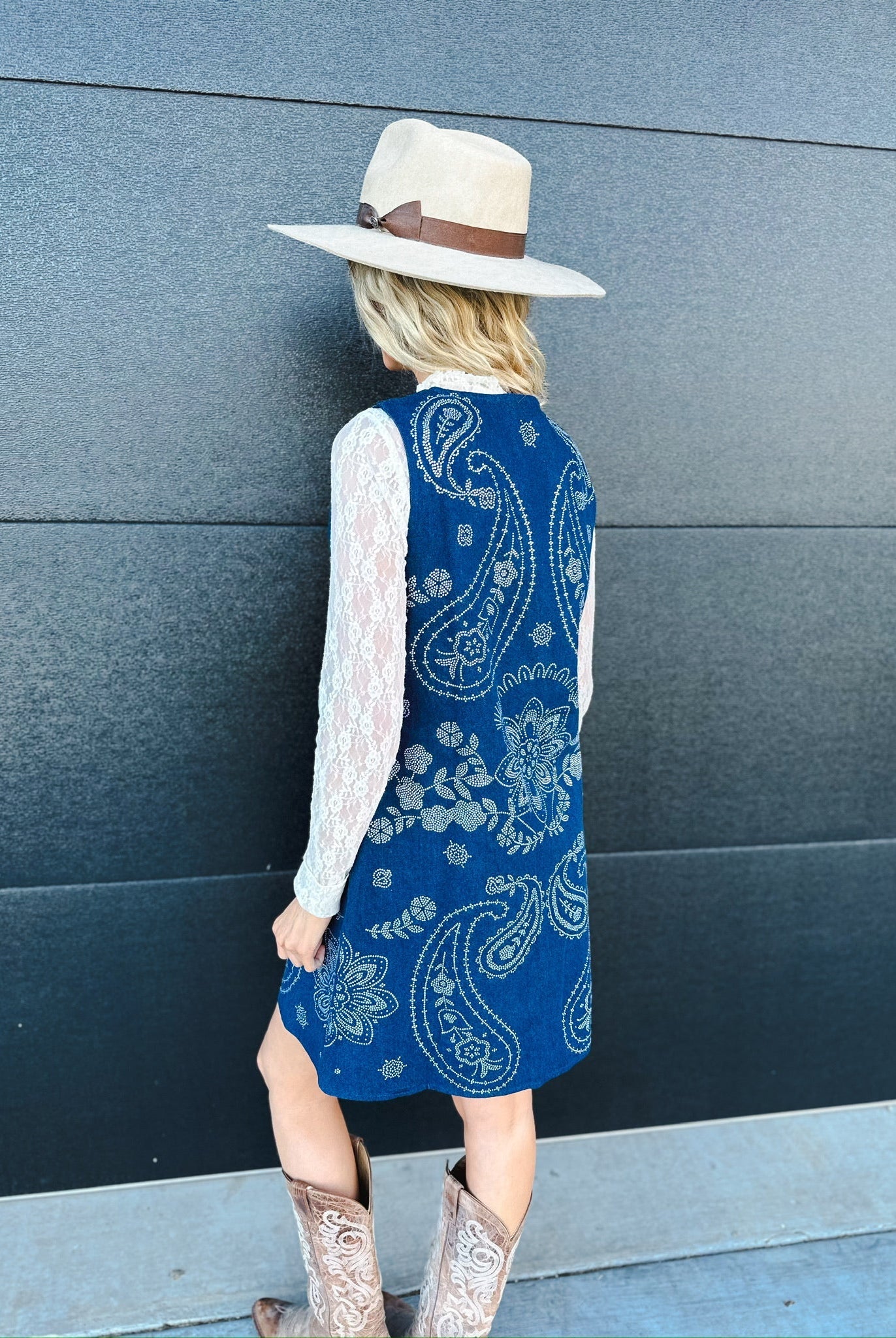 QUEEN OF SPARKLES DENIM SEQUIN PAISLEY BUTTON UP TANK DRESS - Dress