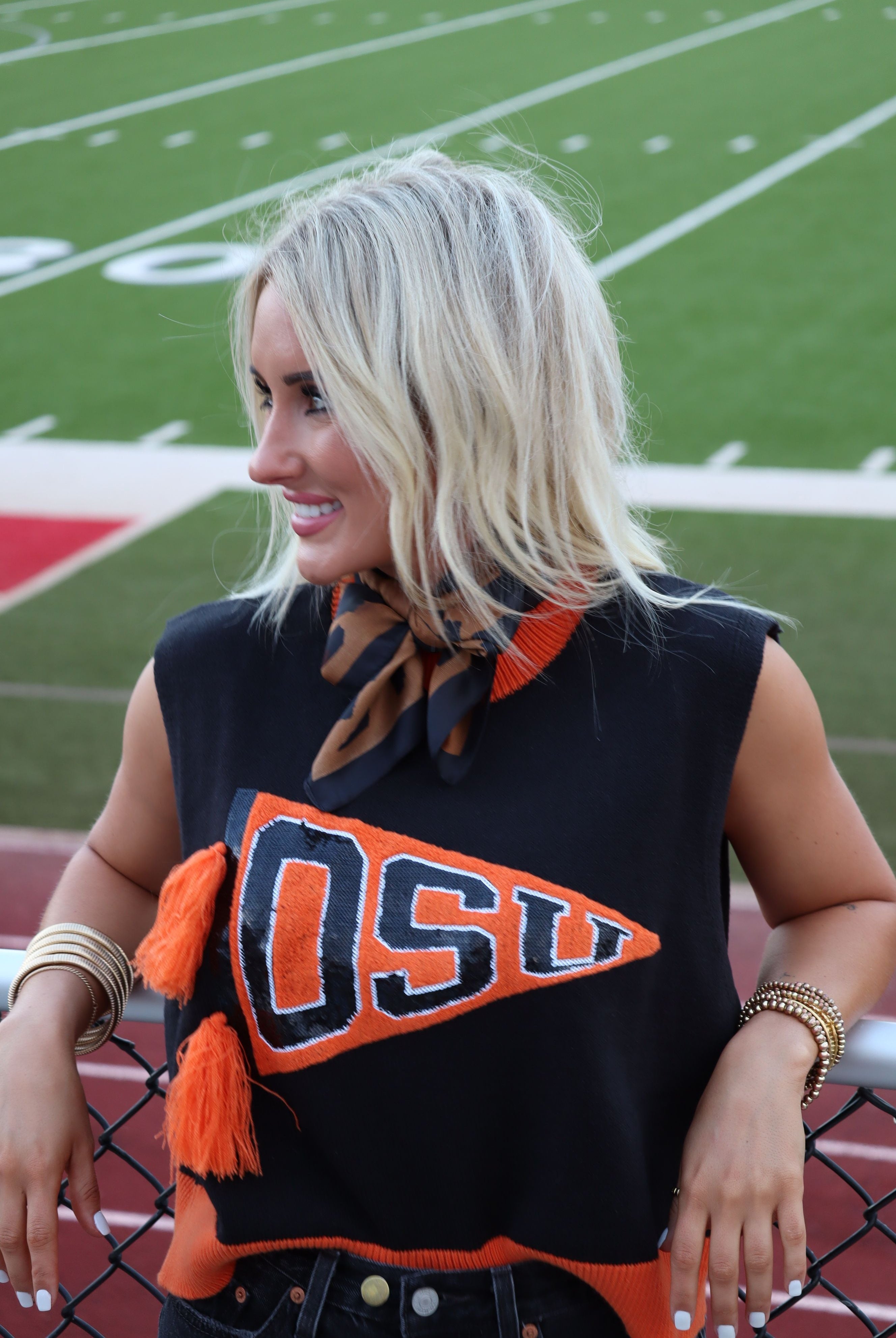 QUEEN OF SPARKLES OSU PENNANT SWEATER TANK - Tops