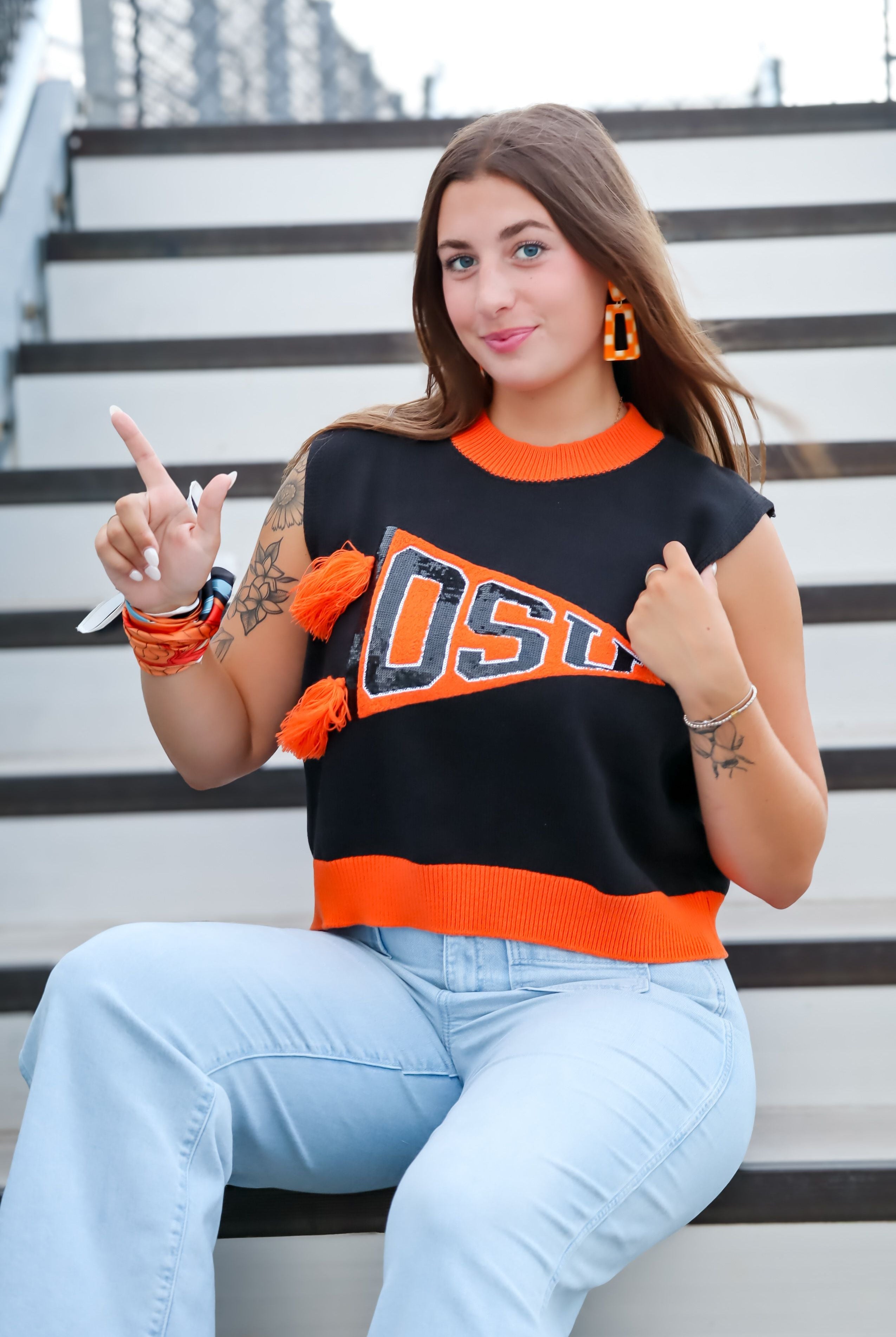 QUEEN OF SPARKLES OSU PENNANT SWEATER TANK - Tops