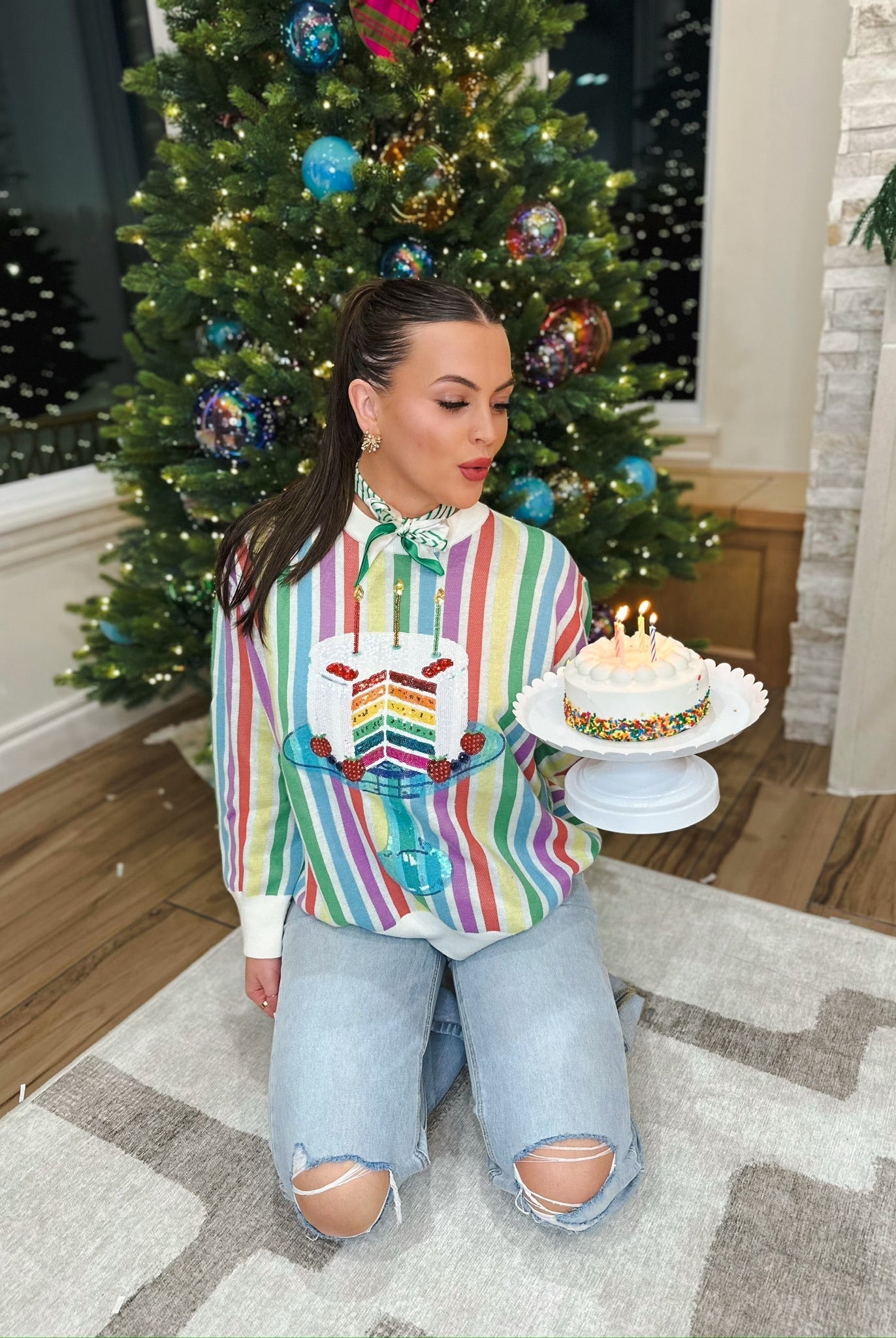 RAINBOW STRIPE BIRTHDAY SWEATER QUEEN OF SPARKLES - Tops