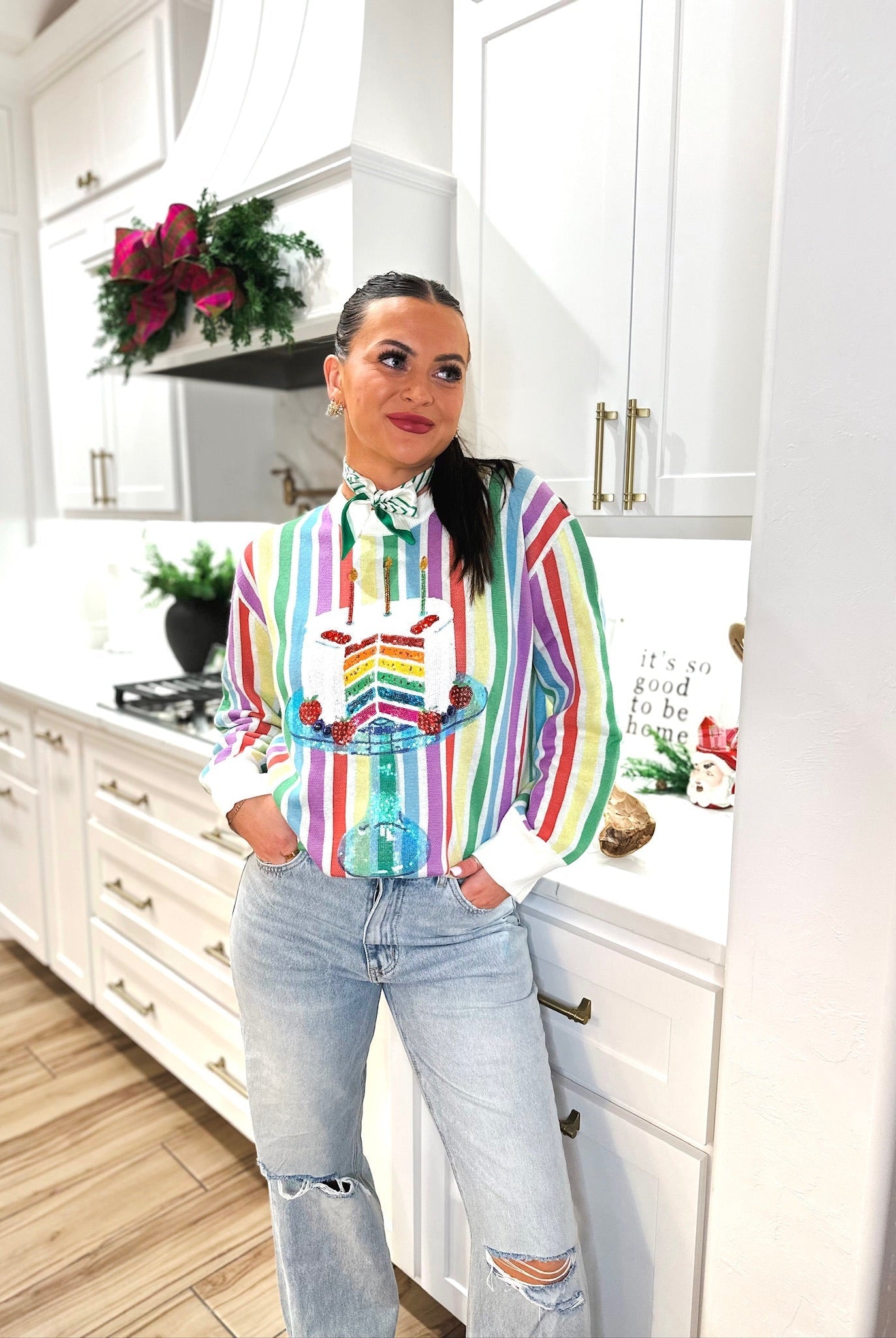 RAINBOW STRIPE BIRTHDAY SWEATER QUEEN OF SPARKLES - Tops