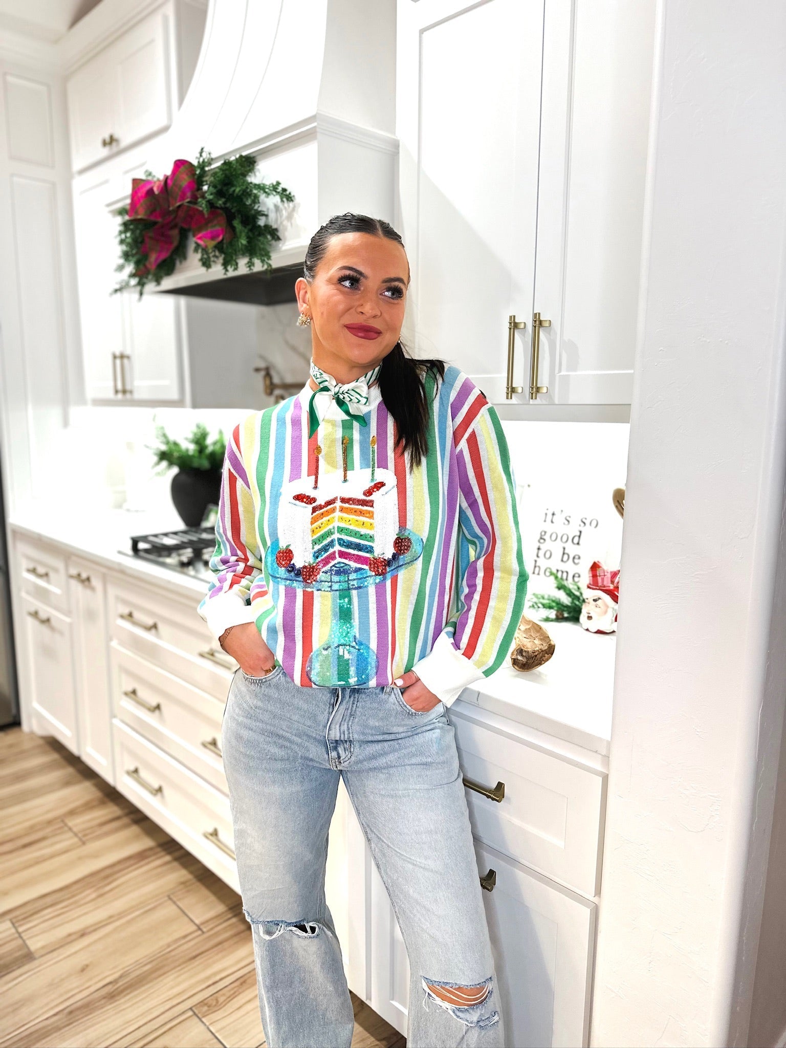 RAINBOW STRIPE BIRTHDAY SWEATER QUEEN OF SPARKLES - Tops