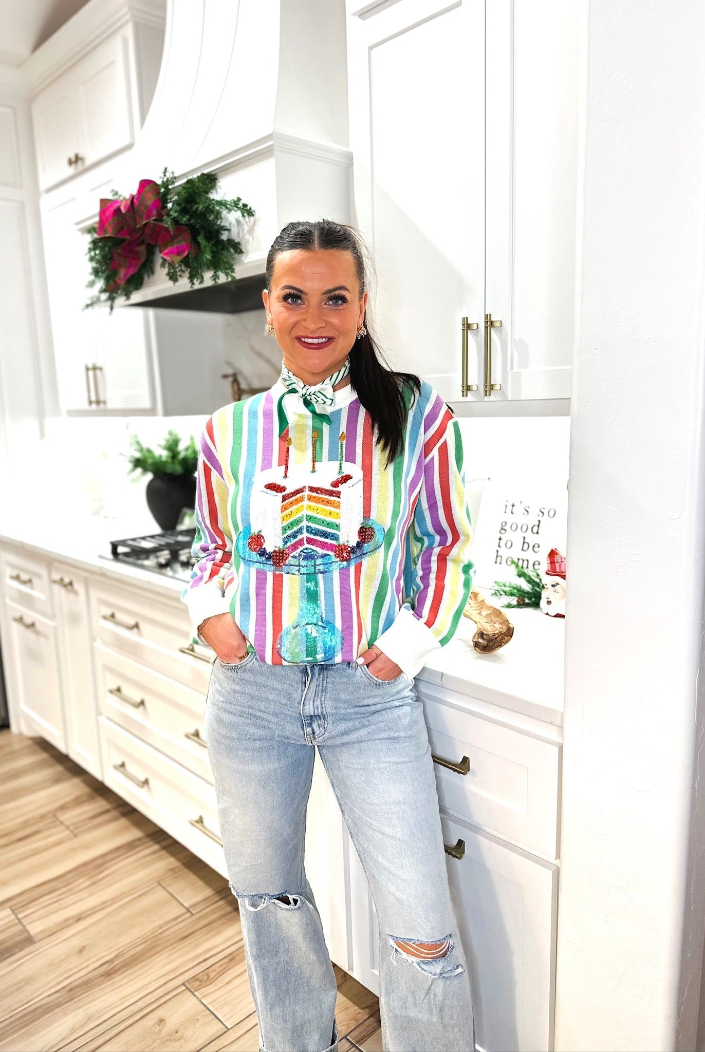 RAINBOW STRIPE BIRTHDAY SWEATER QUEEN OF SPARKLES - Tops