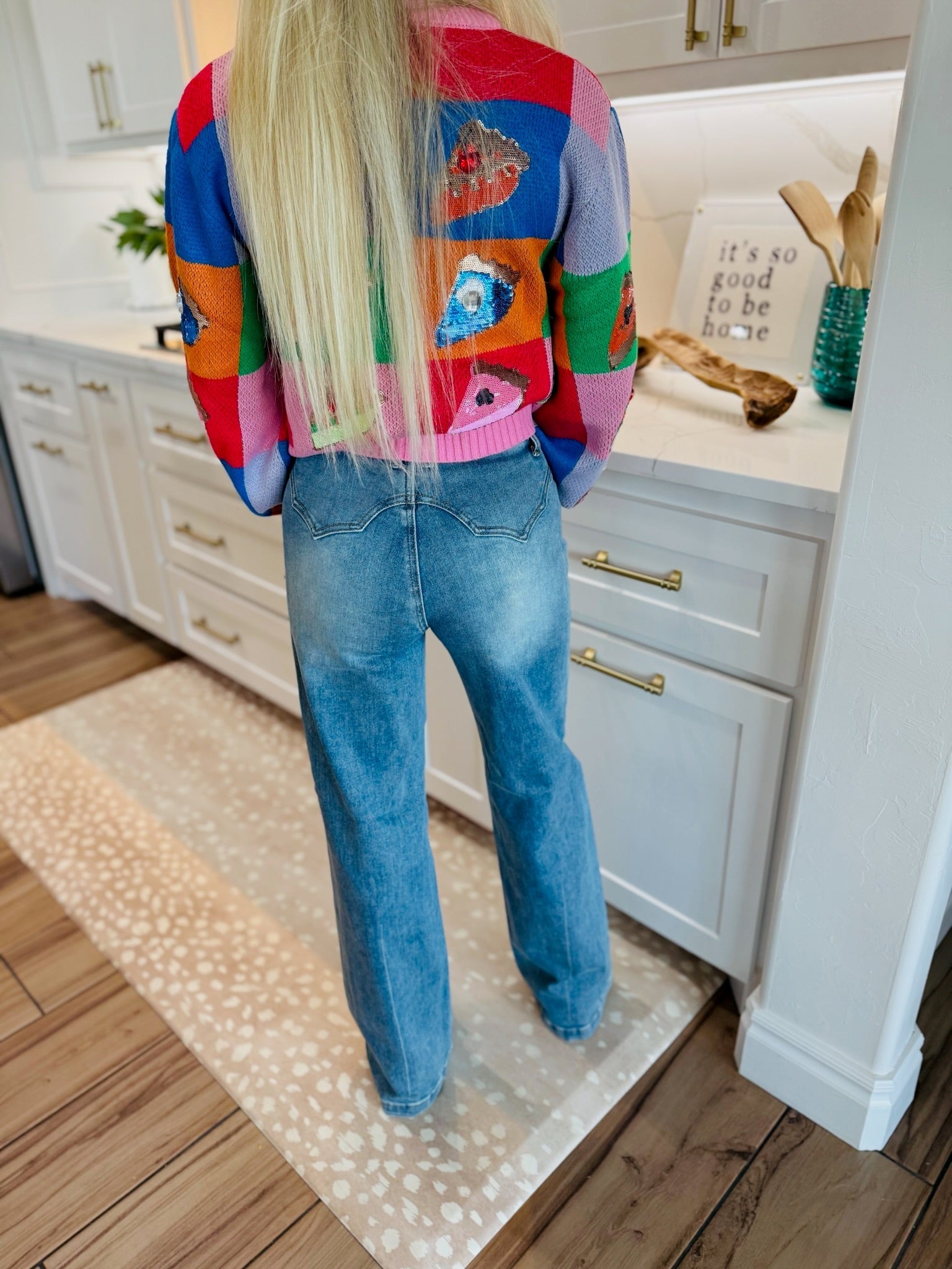 SAIGE DENIM HIGH-RISE DOUBLE POCKET WIDE-LEG HEART-BACK JEANS - Bottoms