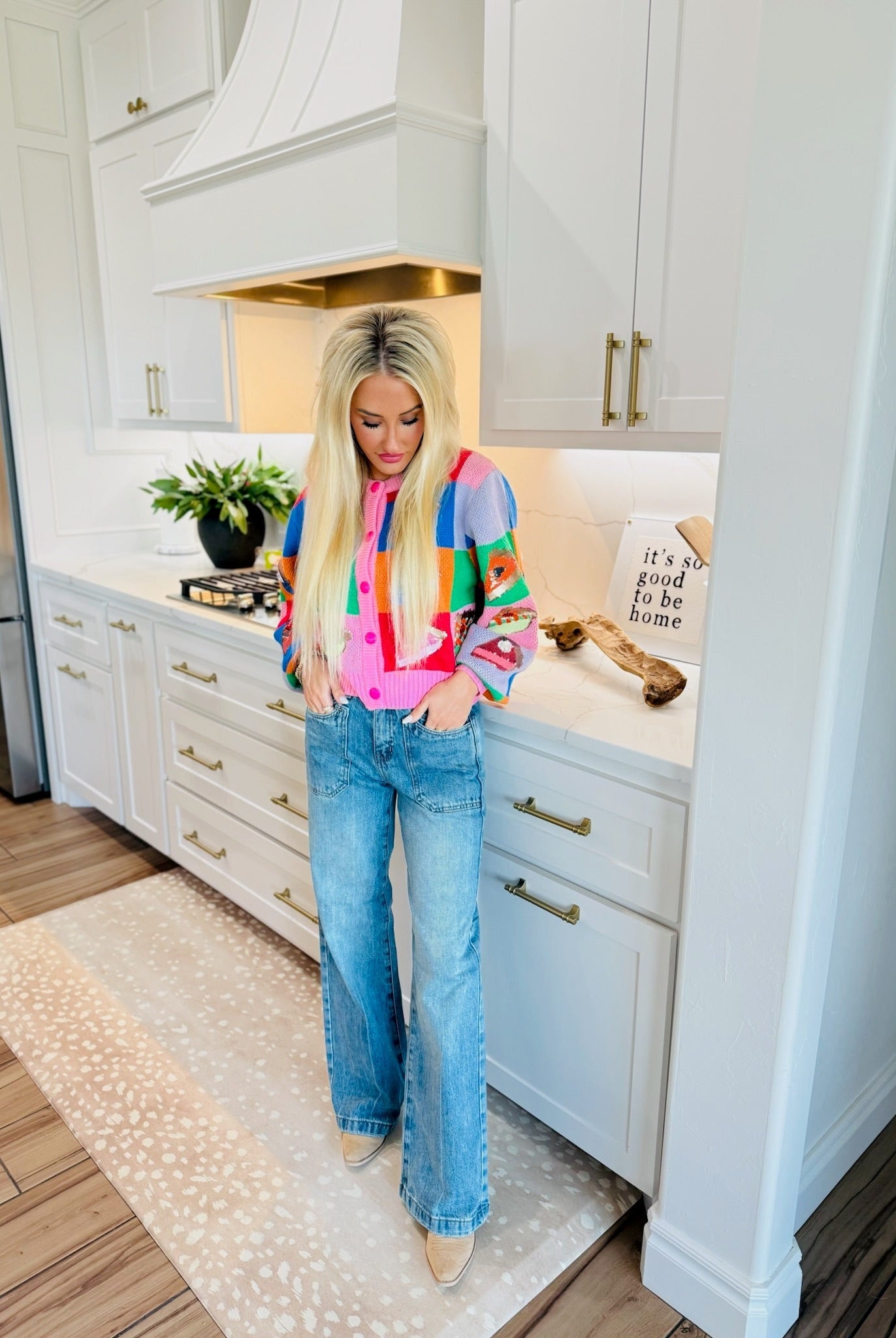 SAIGE DENIM HIGH-RISE DOUBLE POCKET WIDE-LEG HEART-BACK JEANS - Bottoms