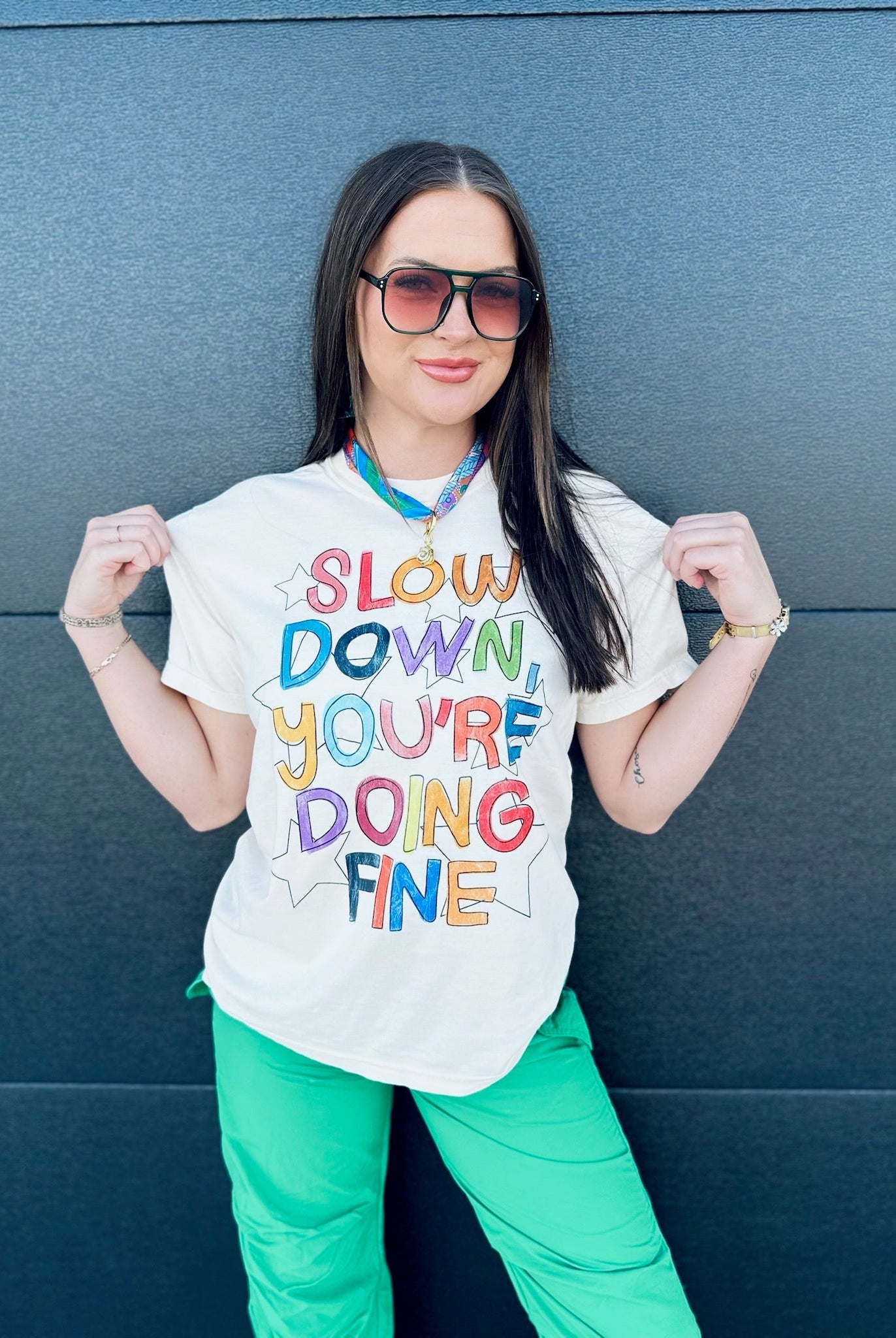 SLOW DOWN YOU’RE DOING FINE TEE- CREAM - Tops