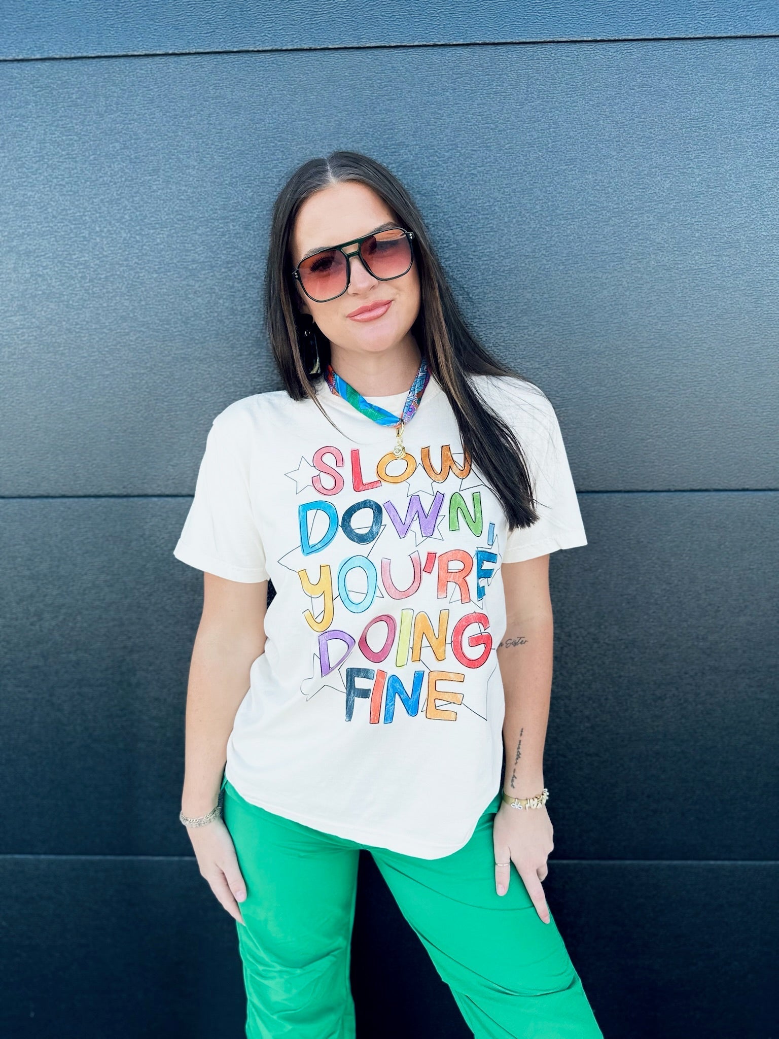 SLOW DOWN YOU’RE DOING FINE TEE- CREAM - Tops
