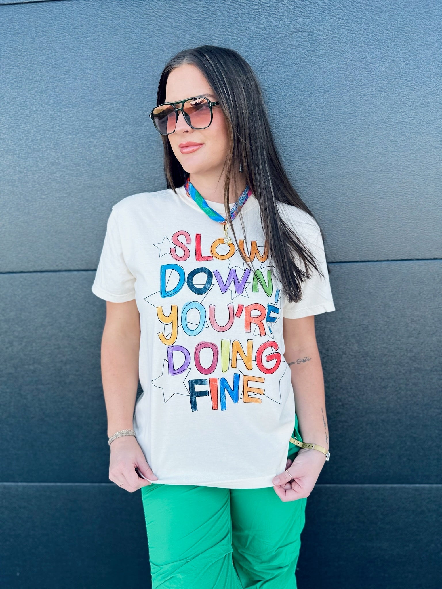 SLOW DOWN YOU’RE DOING FINE TEE- CREAM - Tops