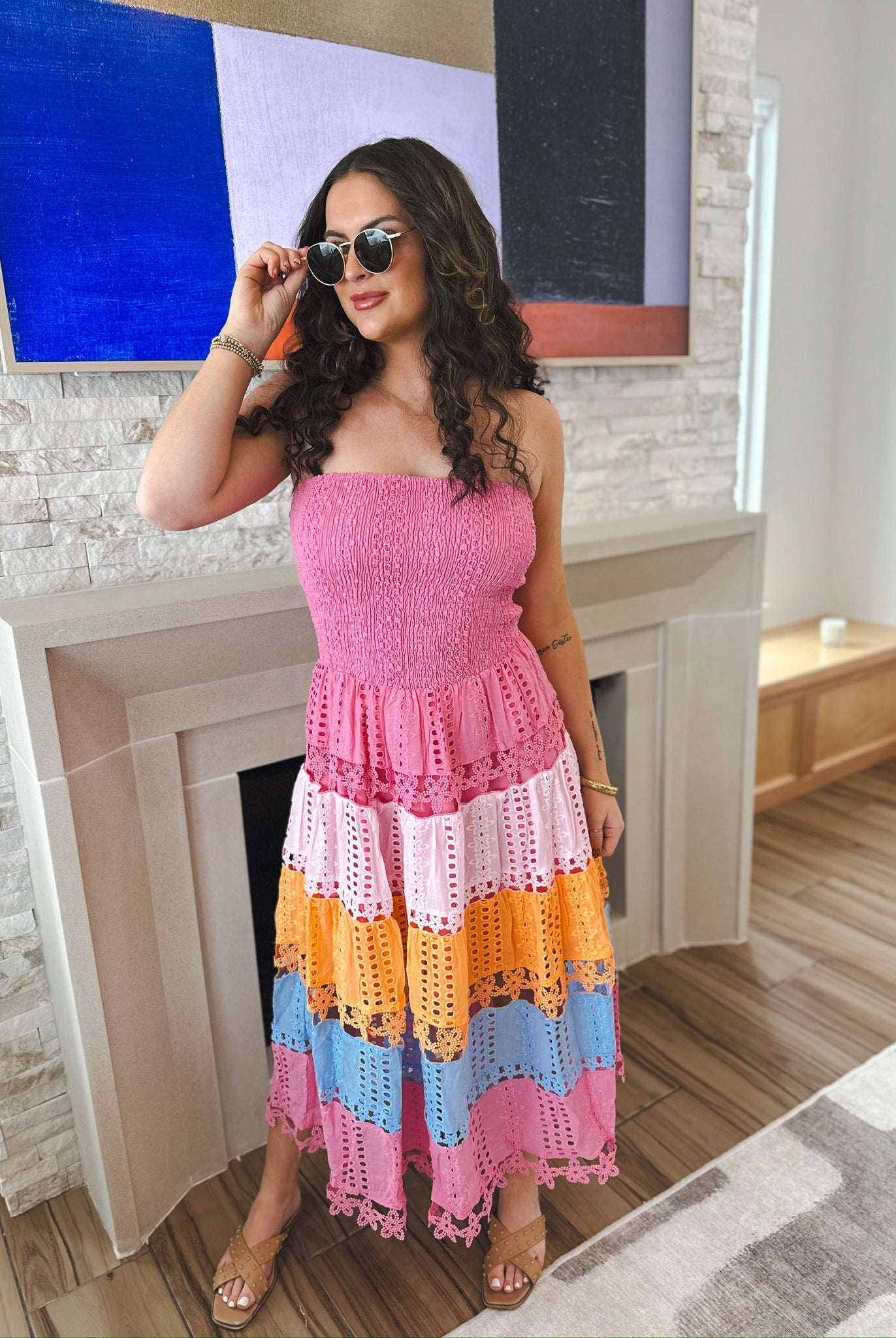 Strut & Bolt Pink Multi Lace Dress - Dress