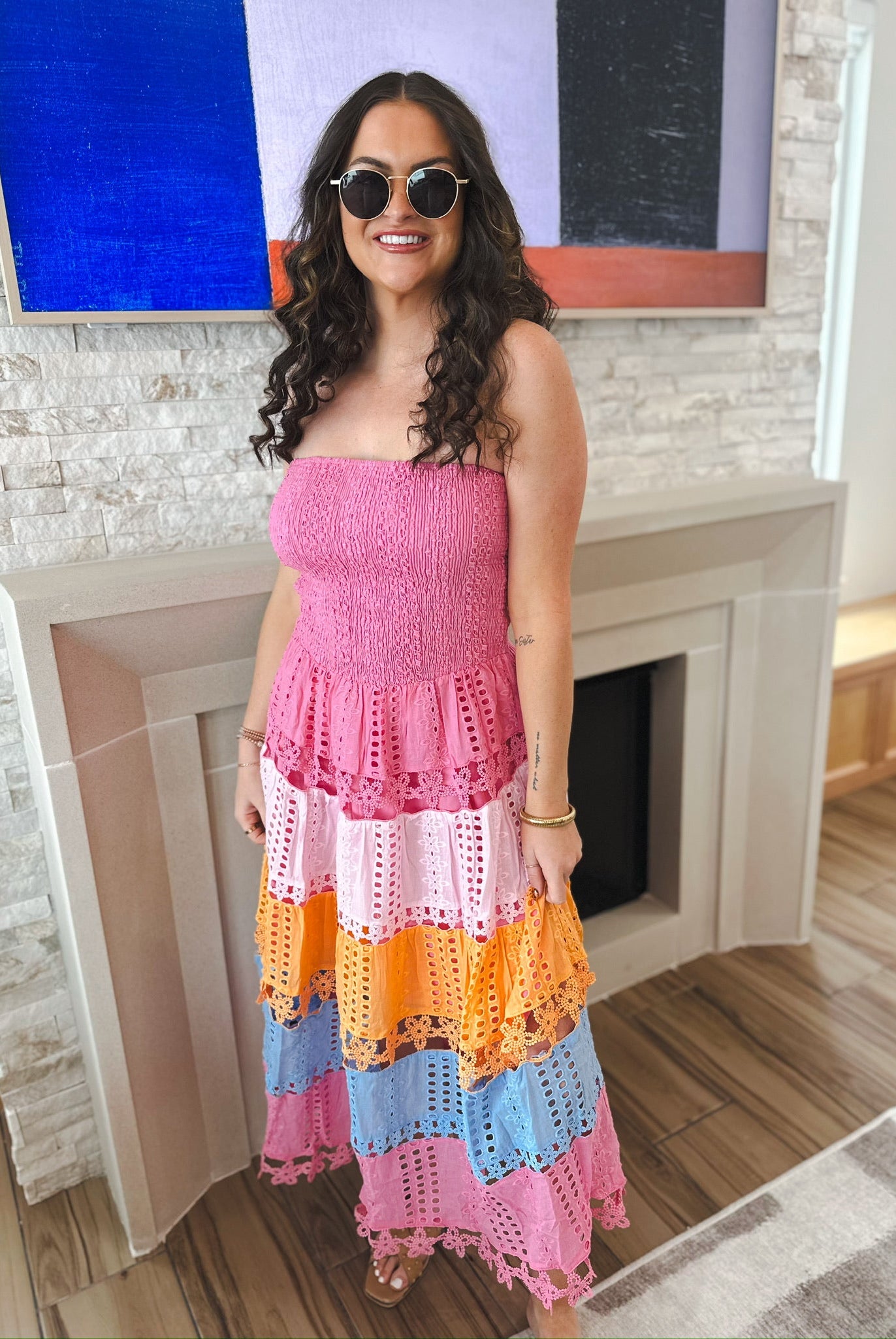 Strut & Bolt Pink Multi Lace Dress - Dress