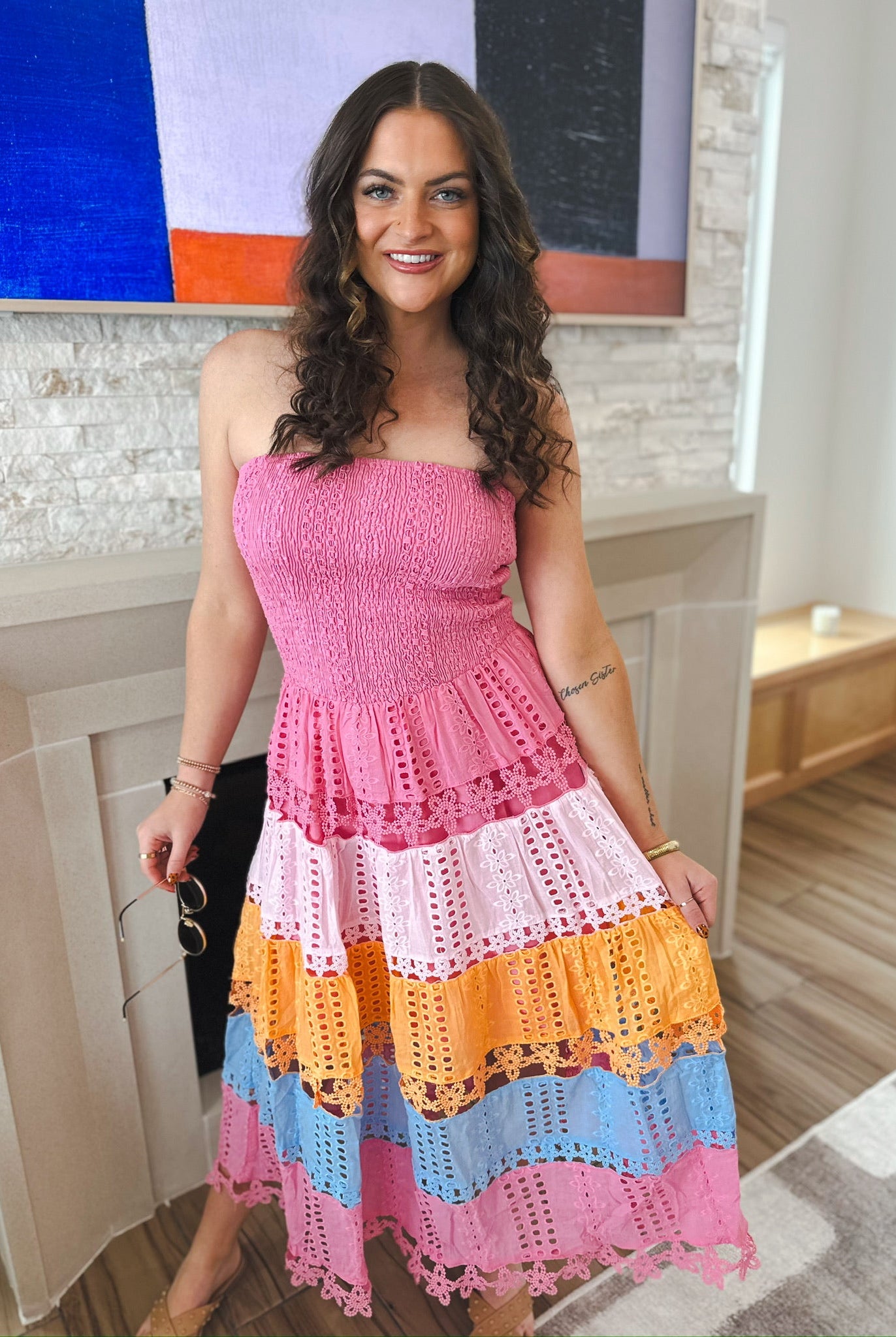 Strut & Bolt Pink Multi Lace Dress - Dress