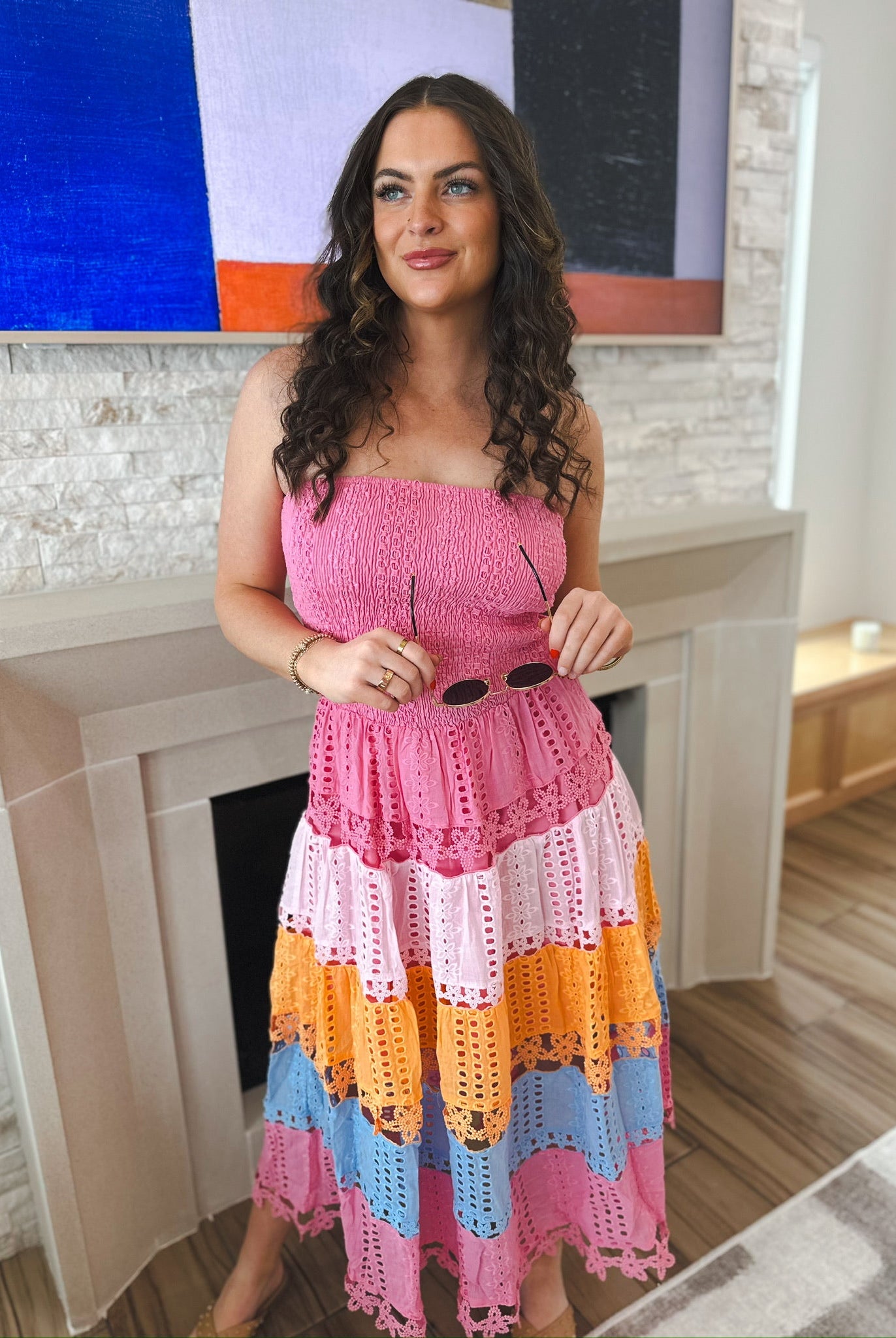 Strut & Bolt Pink Multi Lace Dress - Dress