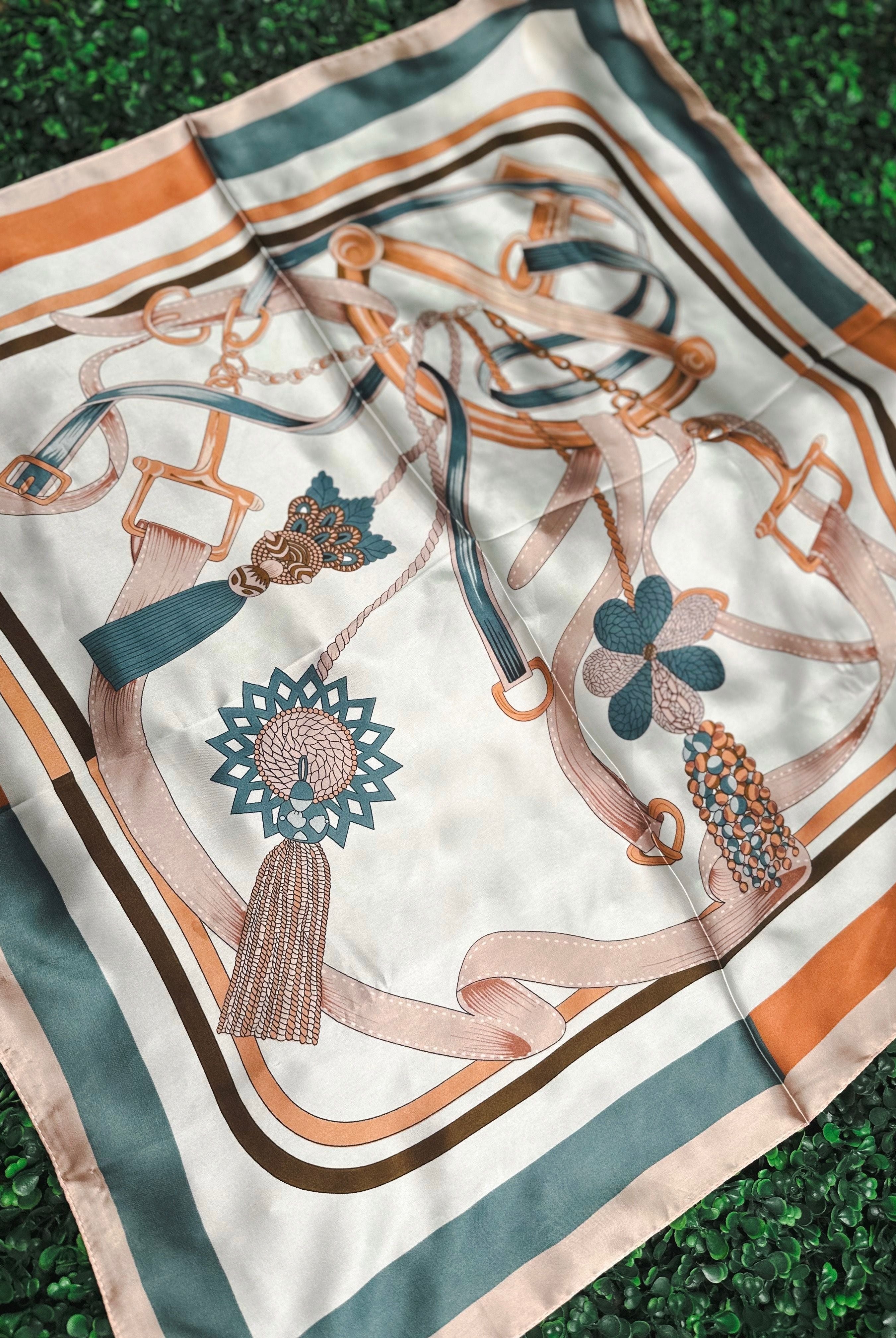 TEAL AND ORANGE ROPE PRINT NECK SCARF