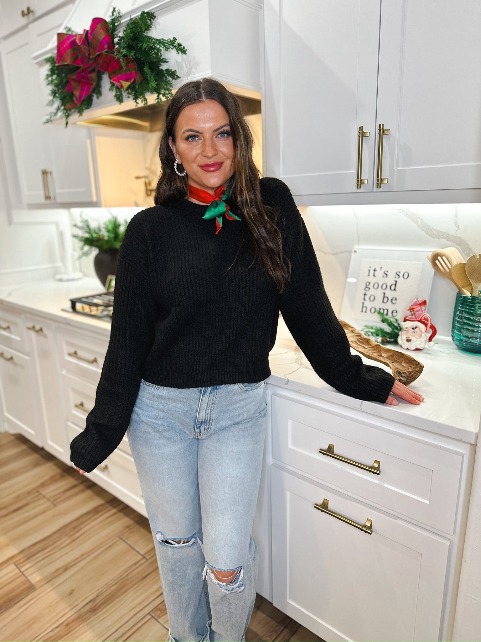 BLACK RIBBED SWEATER - Tops