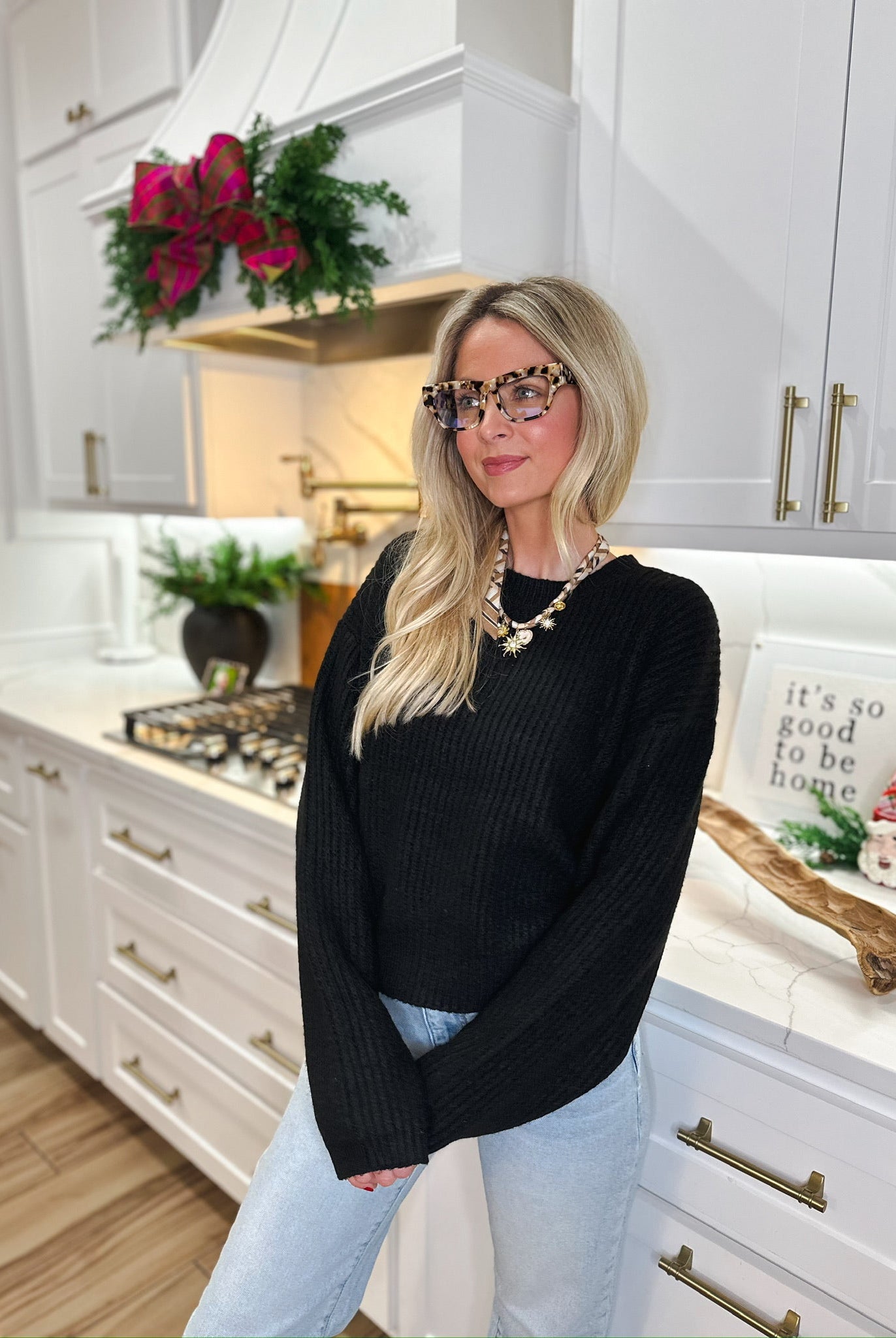 BLACK RIBBED SWEATER - Tops