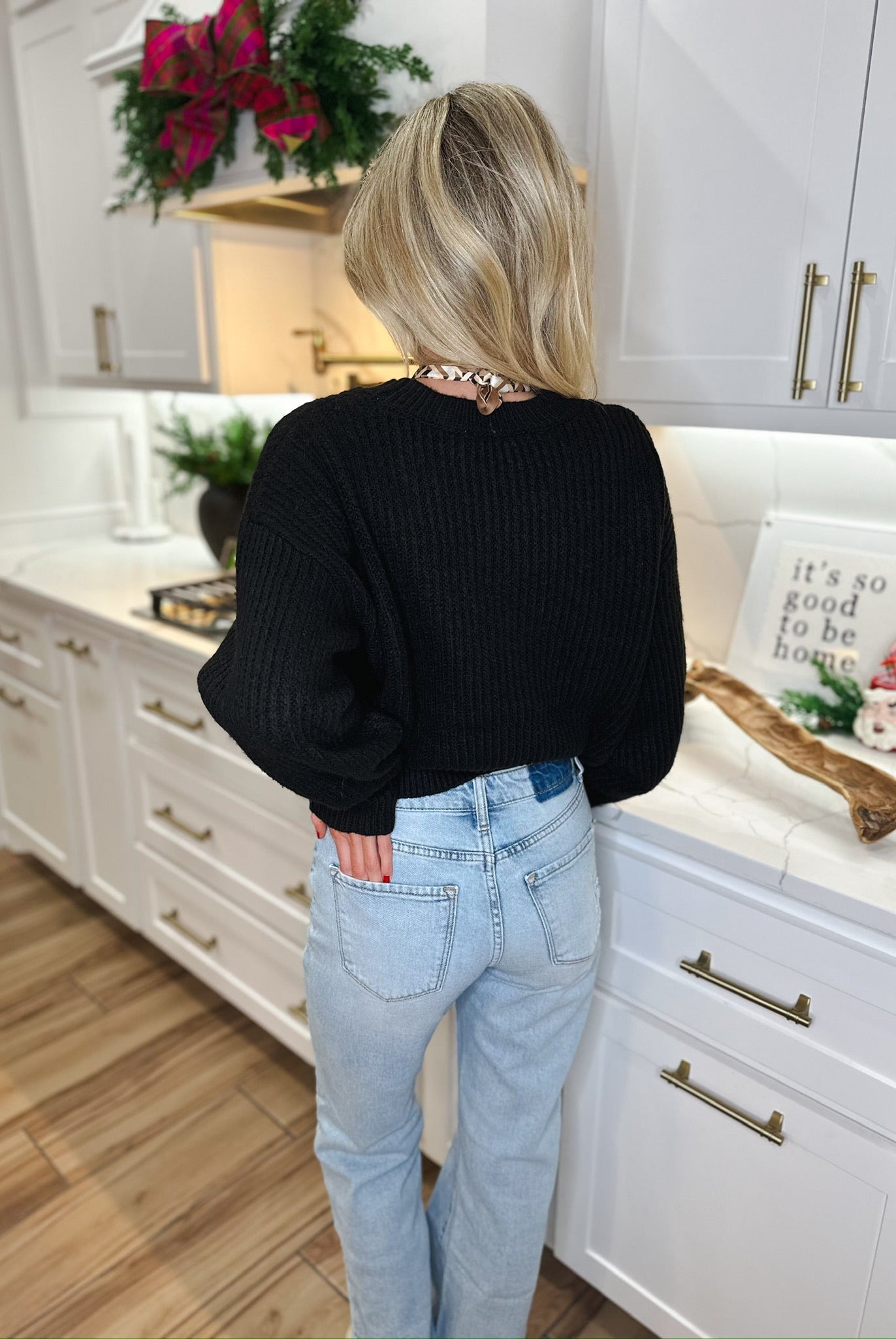 BLACK RIBBED SWEATER - Tops