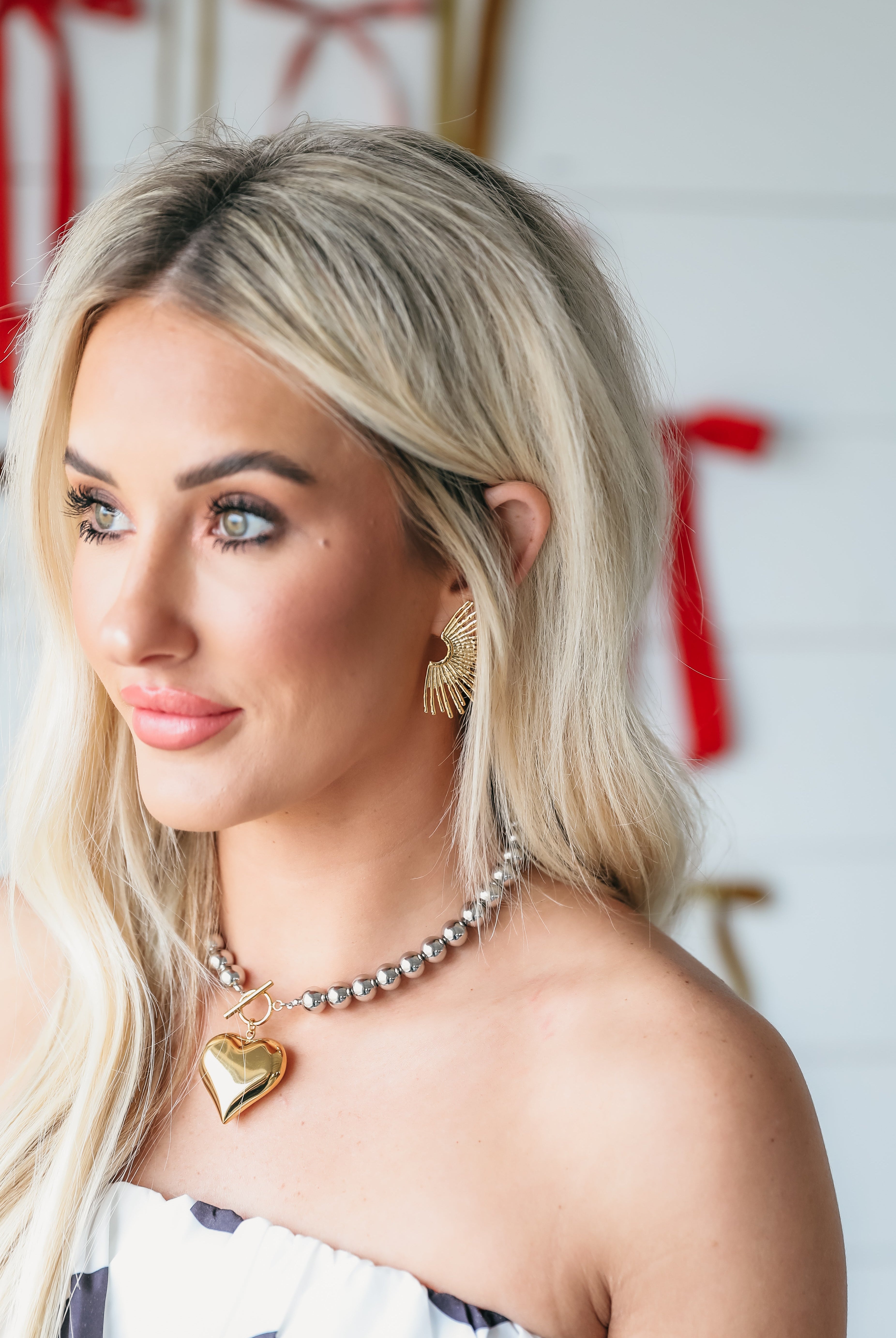 18K GOLD NON- TARNISH TWO TONE HEART NECKLACE - Necklaces