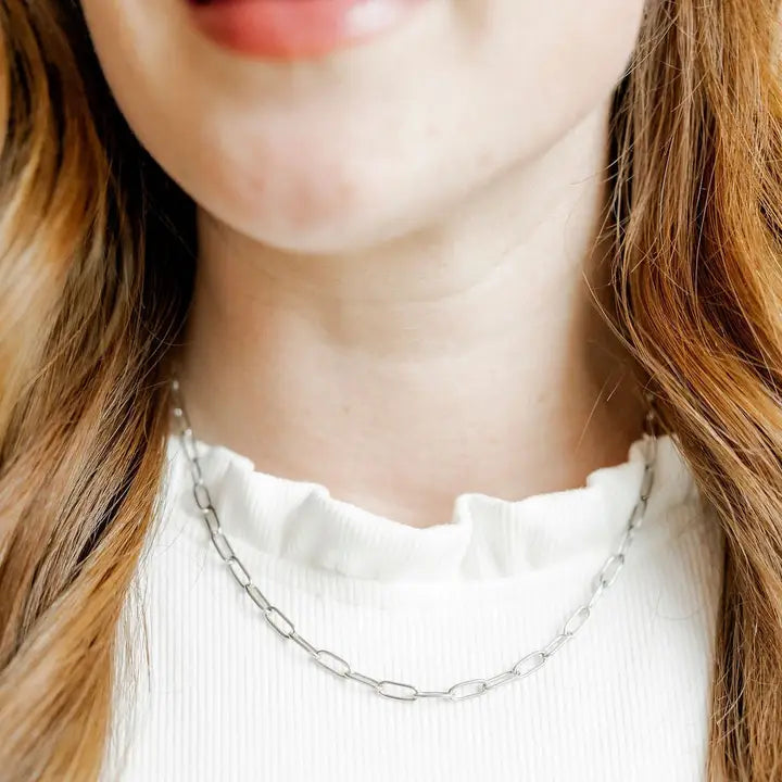 Palmer paperclip silver necklace, women's necklace from Aurea Lux Collective boutique in Lawton, OK, image 2 of 2