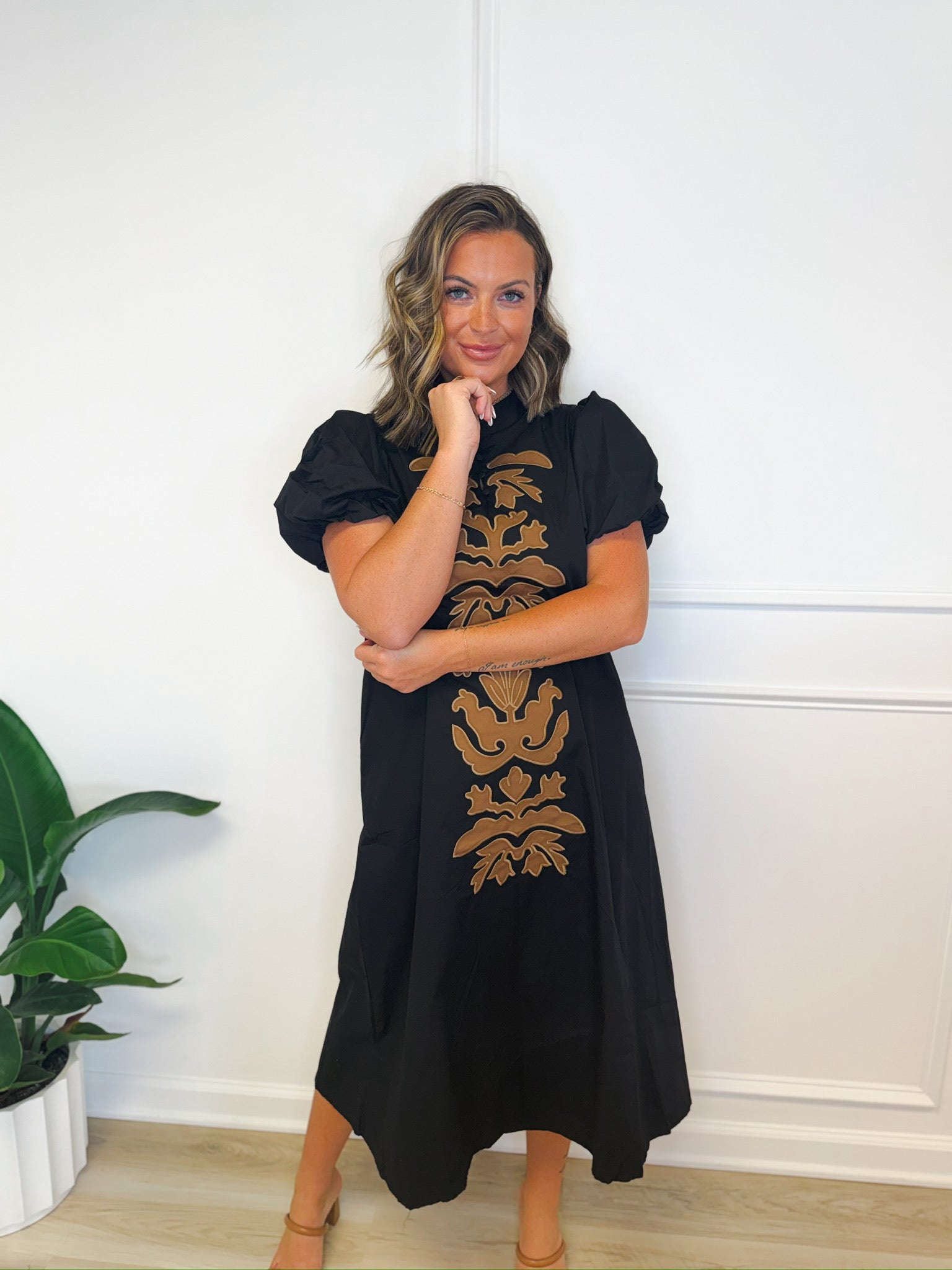 Folk About It embroidered midi dress, women's dress from Aurea Lux Collective boutique in Lawton, OK, image 1 of 5
