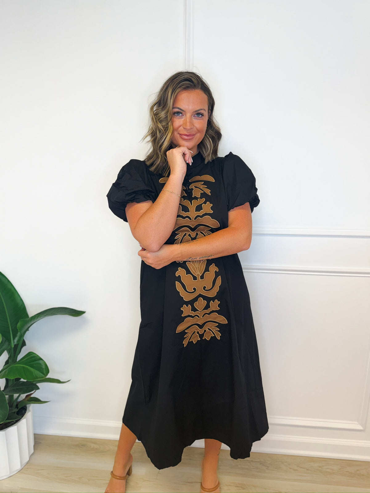 Folk About It embroidered midi dress, women's dress from Aurea Lux Collective boutique in Lawton, OK, image 1 of 5
