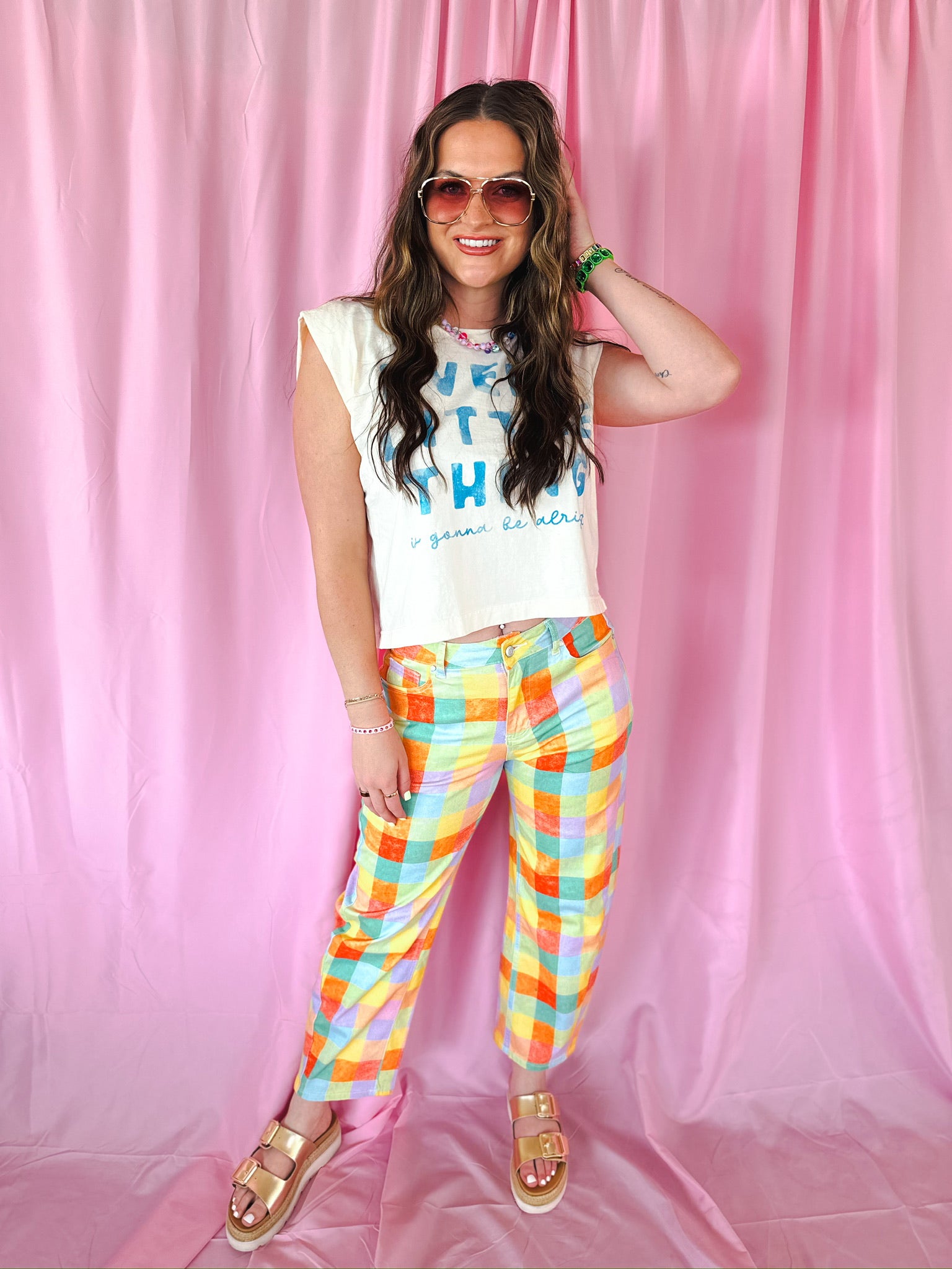 Madras Plaid High Waist Barrel Pants Poppy and Pine – Colorful Stretch Denim