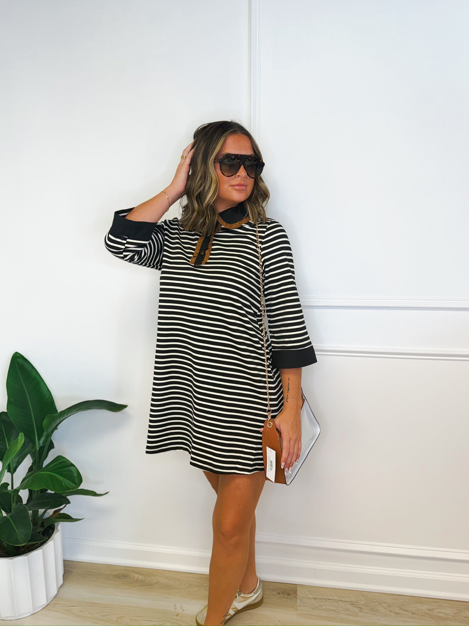 Weekend in stripes contrast collar dress, women's dress from Aurea Lux Collective boutique in Lawton, OK, image 1 of 4