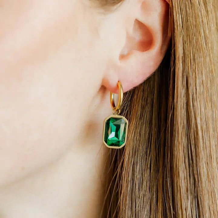 Huggie charm earrings, Diana green, women's earrings from Aurea Lux Collective boutique in Lawton, OK, image 2 of 2