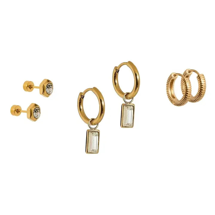 Huggie & Screwback stud set, Boston, women's earrings from Aurea Lux Collective boutique in Lawton, OK, image 1 of 2