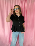 Entro Black Jeweled Button Peplum Jacket