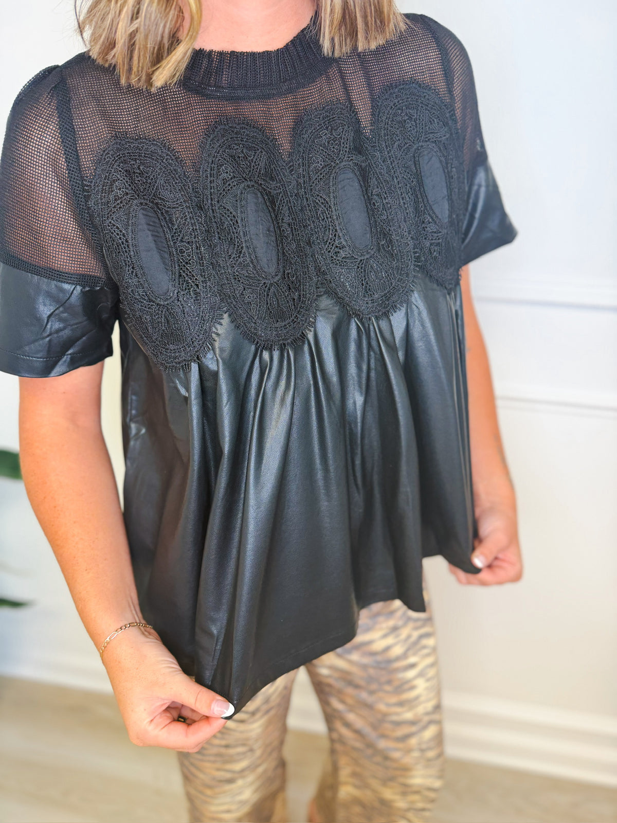 Midnight lace babydoll top, women's top from Aurea Lux Collective boutique in Lawton, OK, image 2 of 4