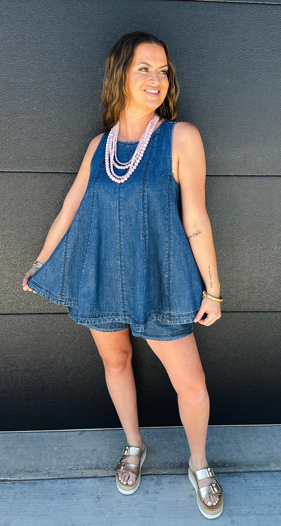 Skies Are Blue Washed Denim Tunic & Drawstring Short Set – Aurea