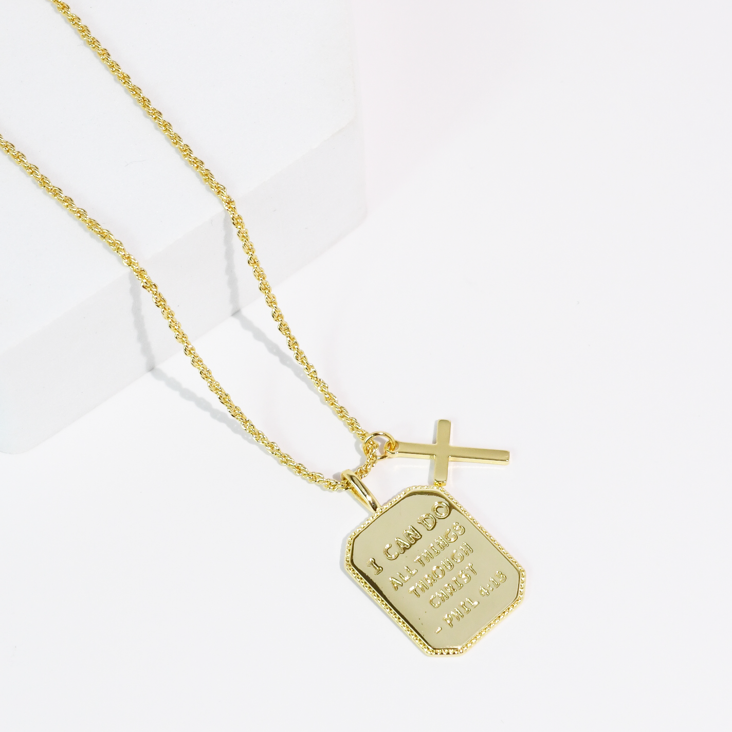 Philippians 4:13 gold necklace, women's necklace from Aurea Lux Collective boutique in Lawton, OK