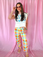 Madras Plaid High Waist Barrel Pants Poppy and Pine – Colorful Stretch Denim
