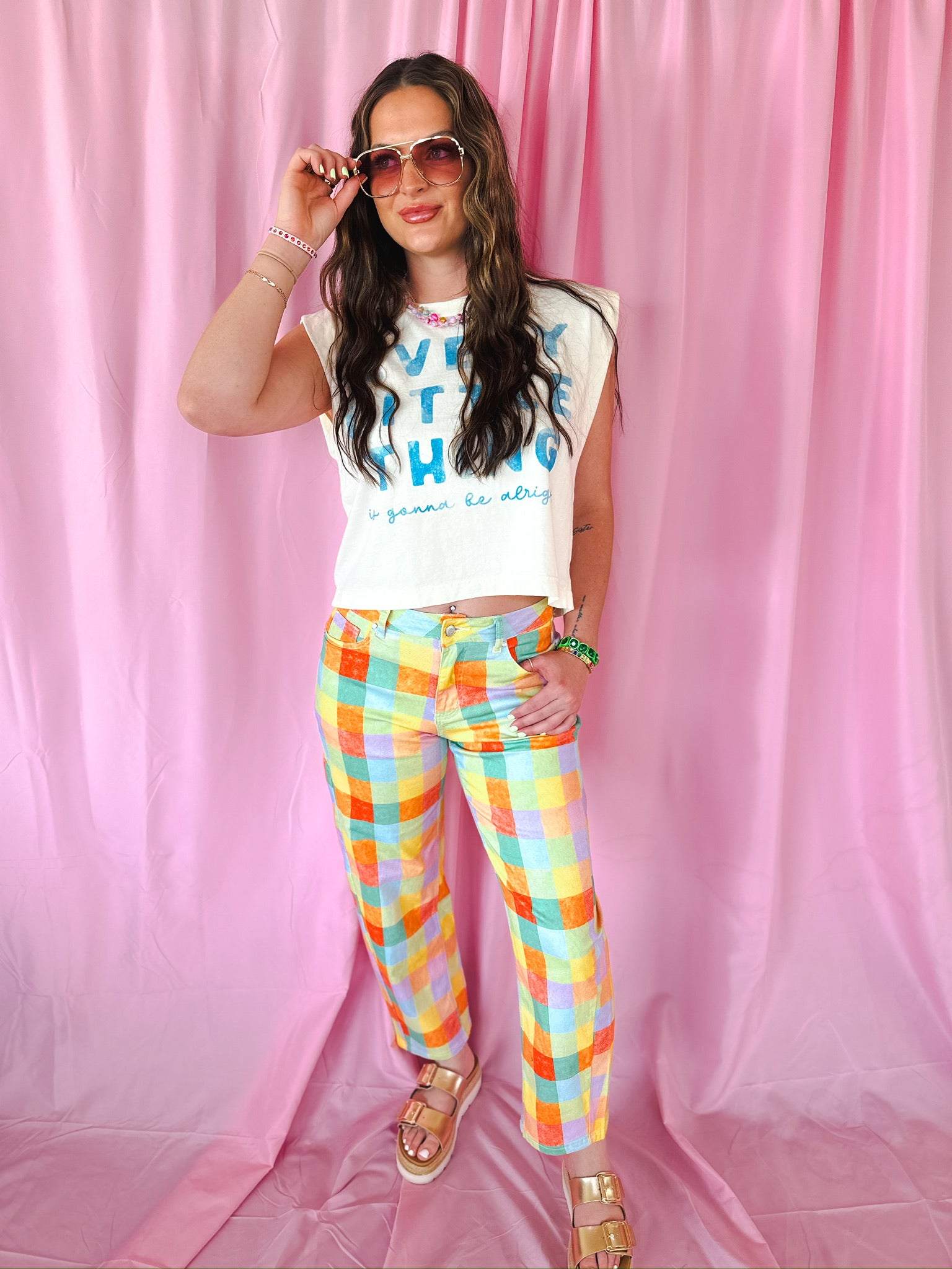Madras Plaid High Waist Barrel Pants Poppy and Pine – Colorful Stretch Denim